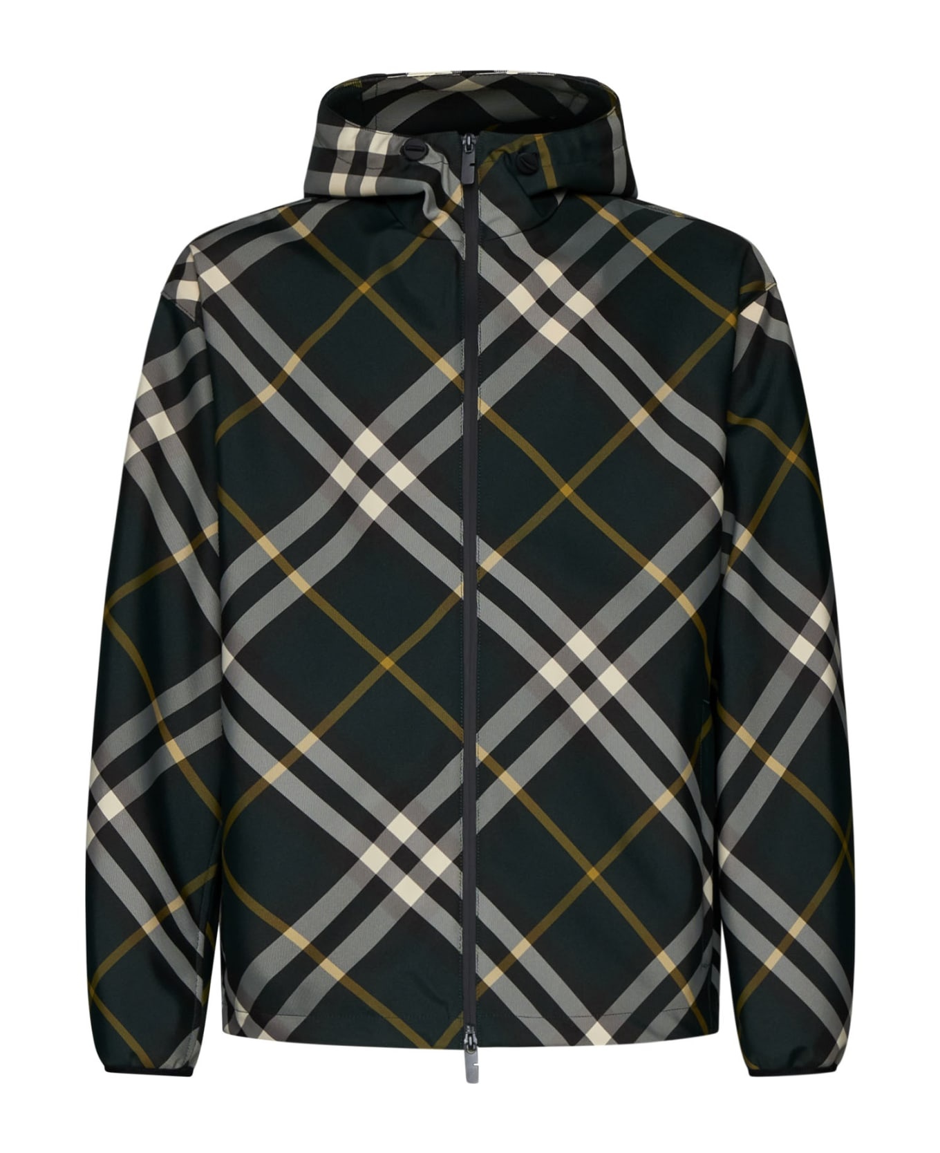 Logo Embroidered Check-pattern Zipped Hooded Jacket - 1