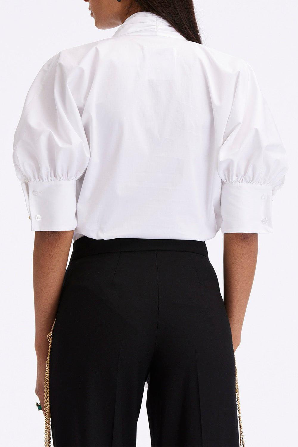 Elbow Sleeve Tie Neck Blouse - 5