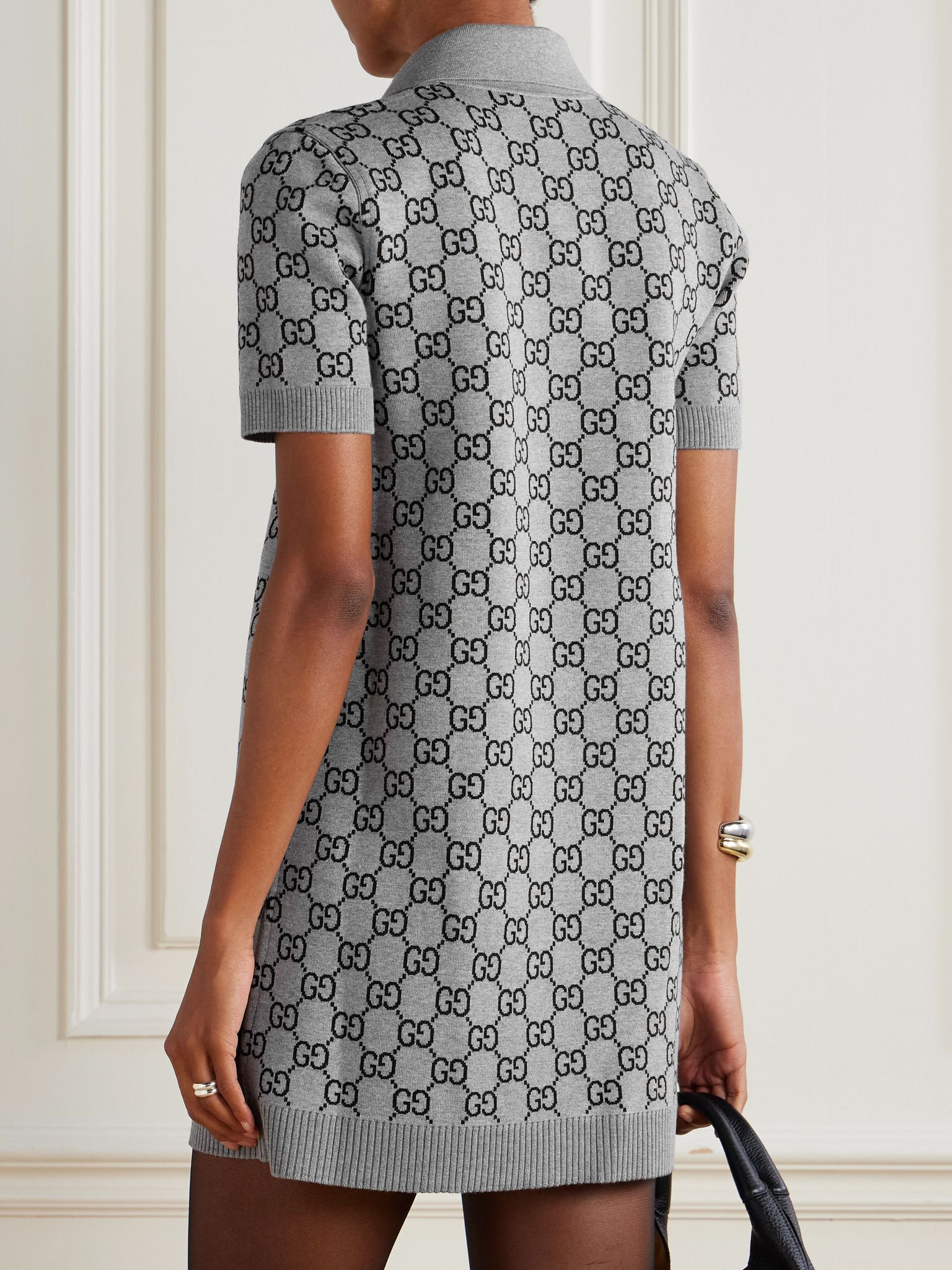 Jacquard-knit wool-blend mini dress Gray - 3