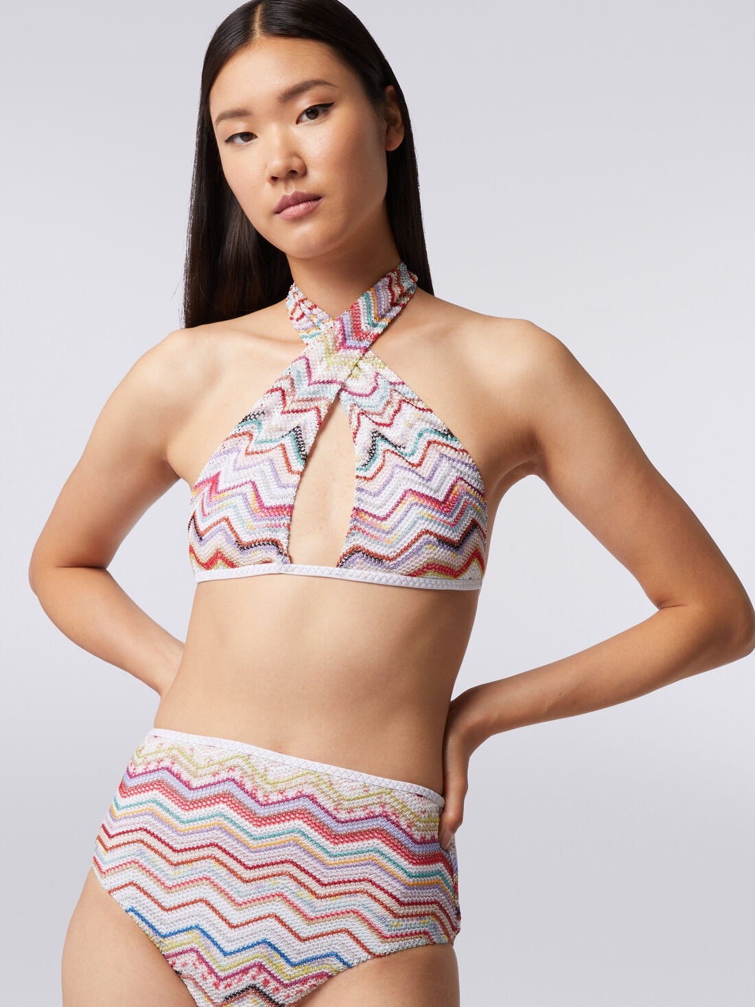 Bikini in crochet with lurex and high-waisted briefs - 5