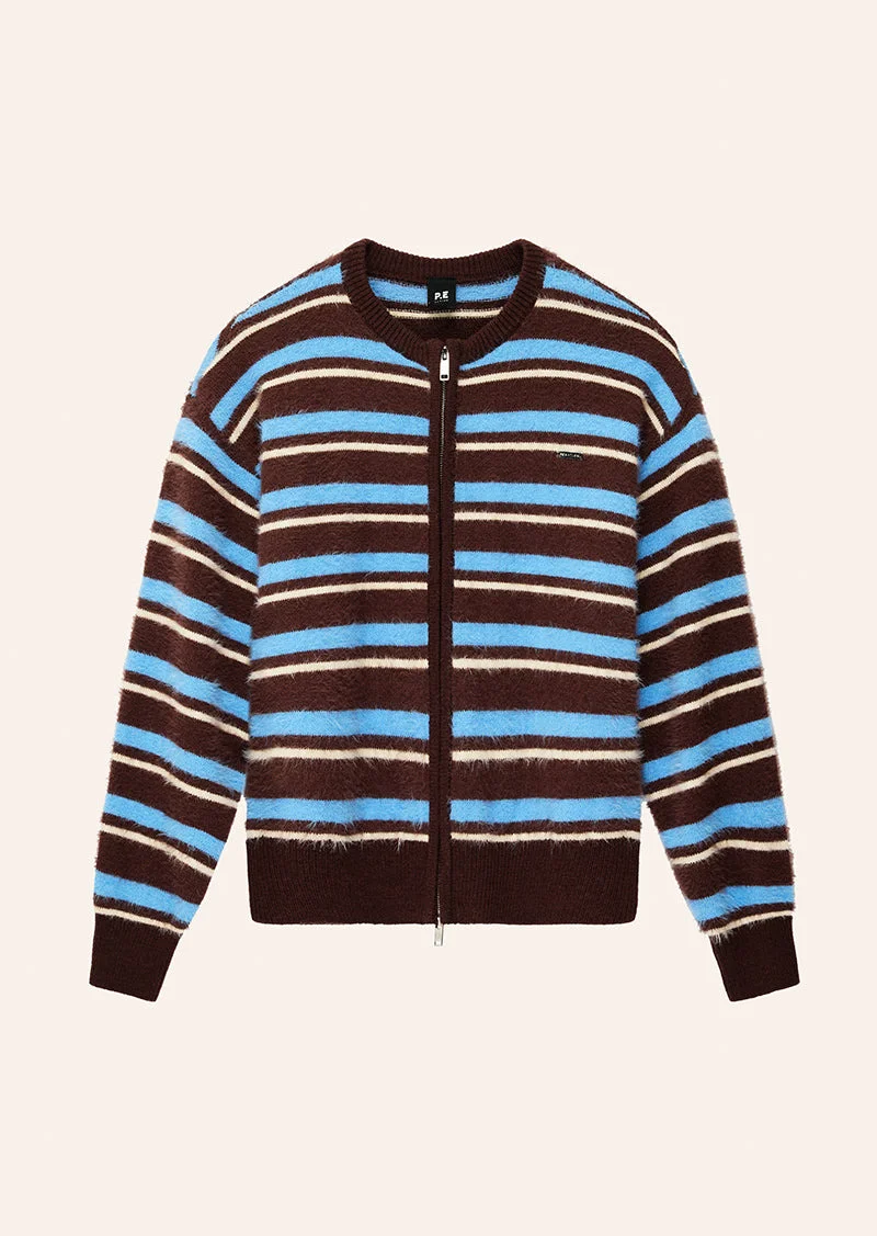SABLE STRIPE KNIT BOMBER IN COFFEE STRIPE - 1
