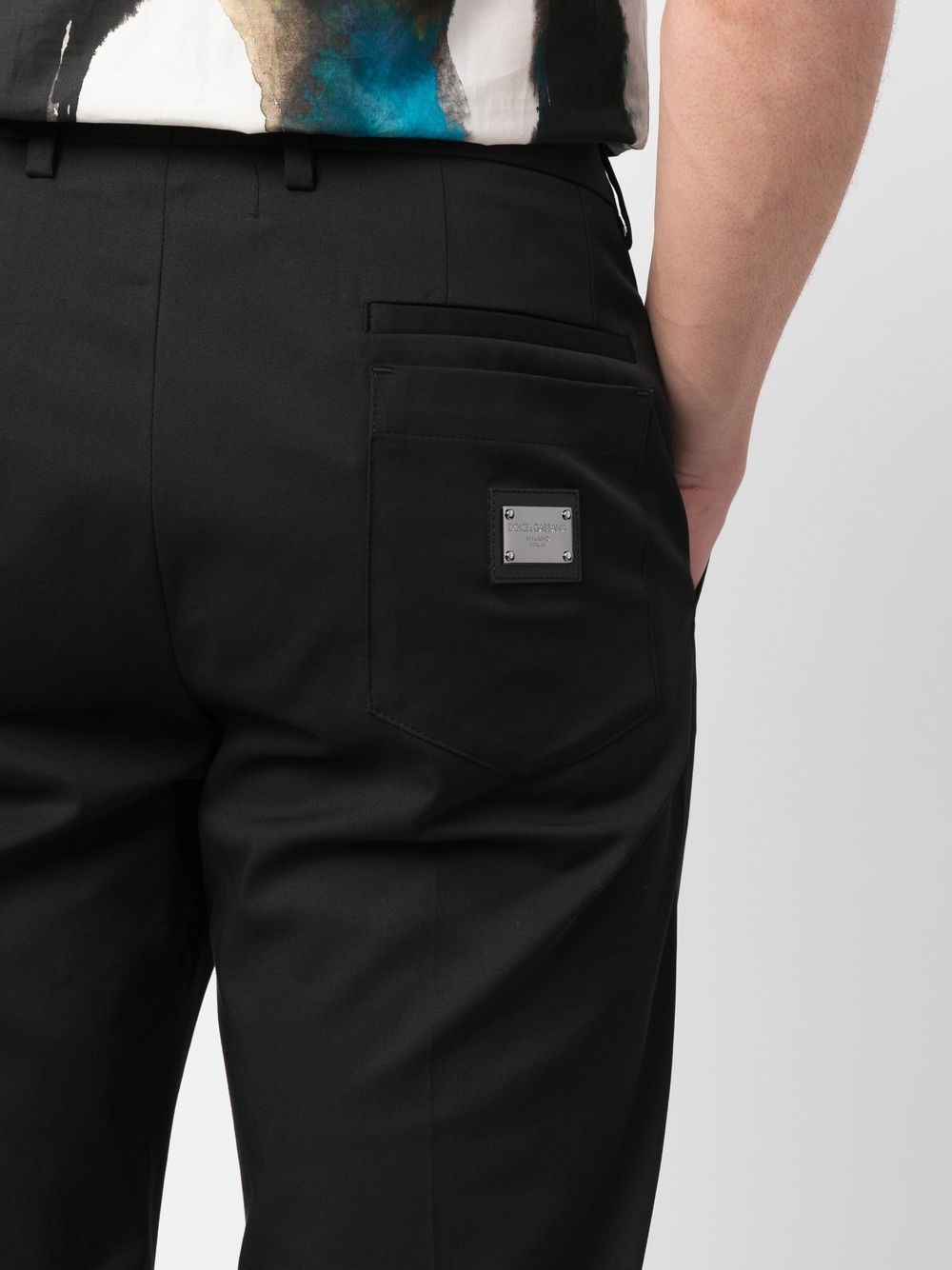 logo-plaque cotton tailored trousers - 5