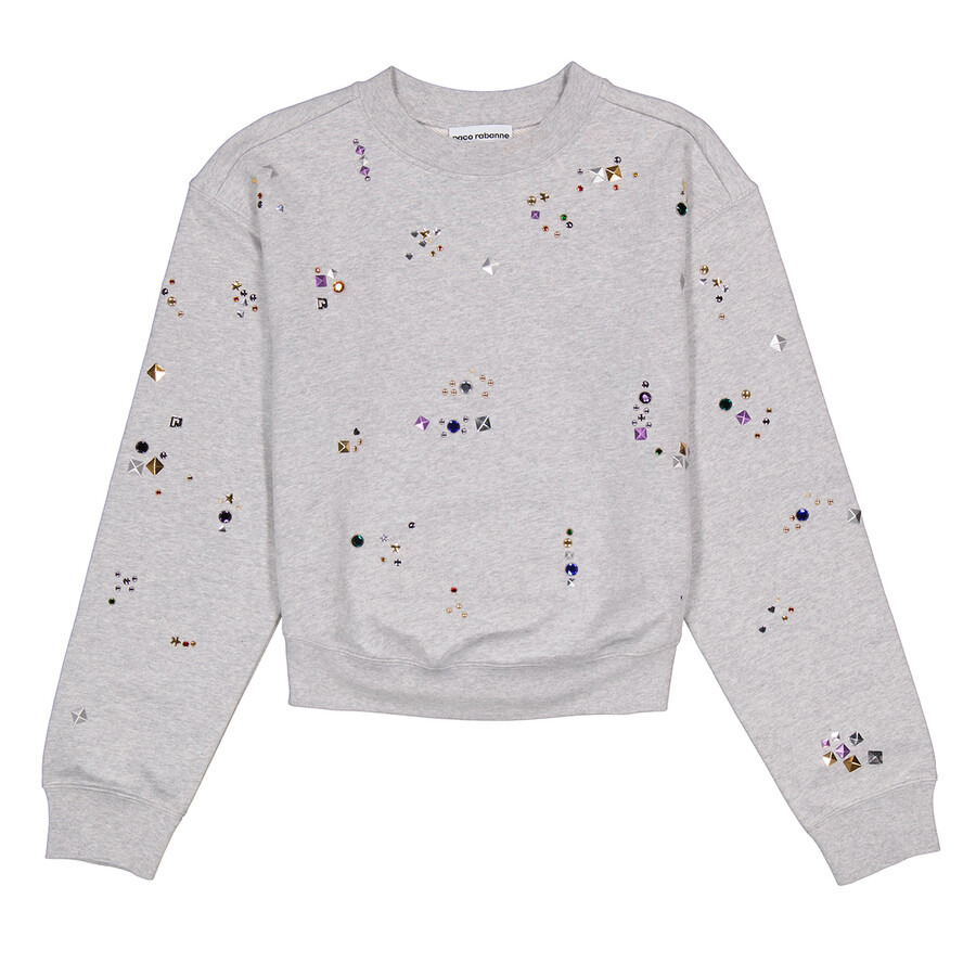 Rabanne Ladies Grey Stud-Detail Organic Cotton Sweatshirt, Size Small - 1
