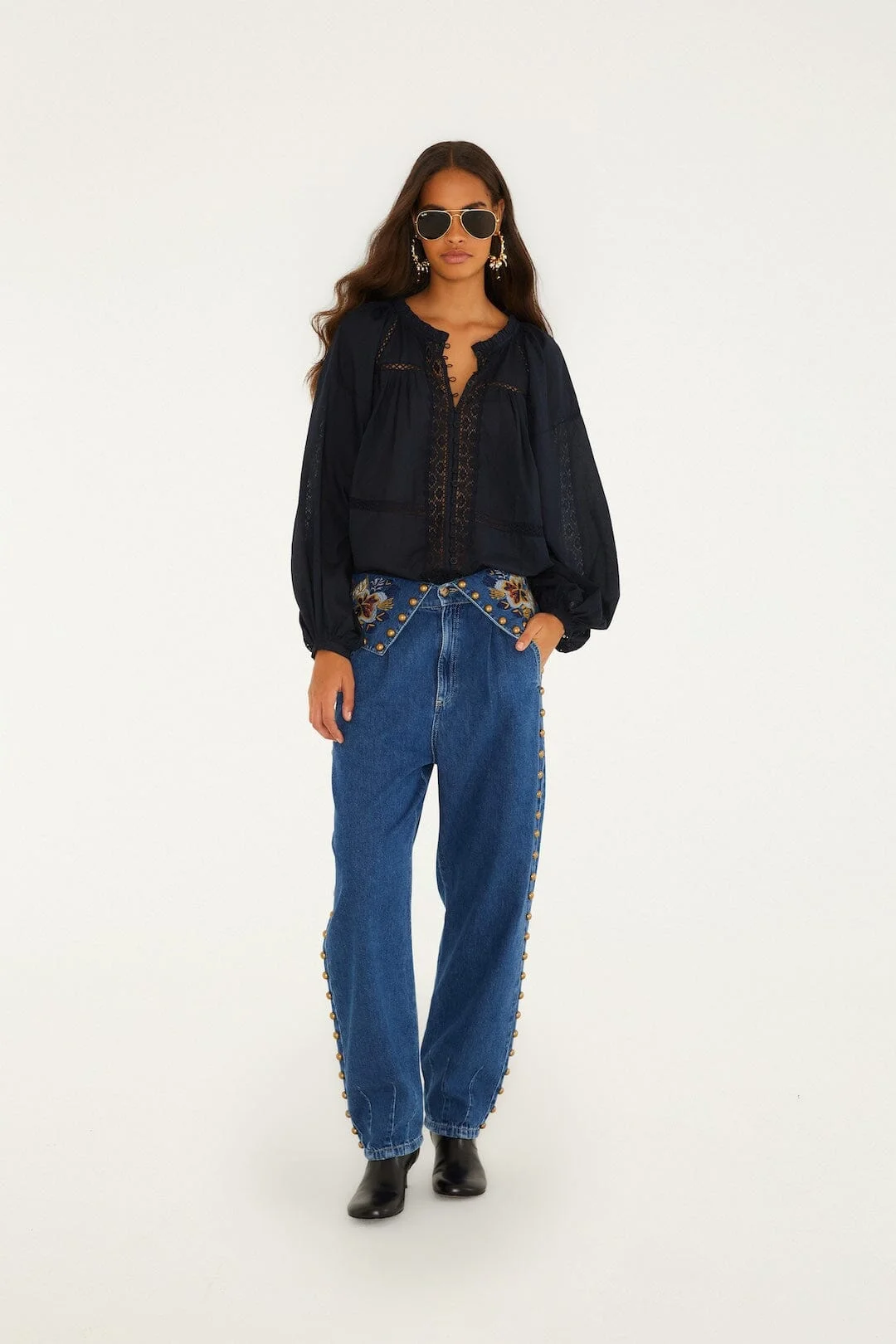 Balloon Gold And Blue Denim Pants - 1