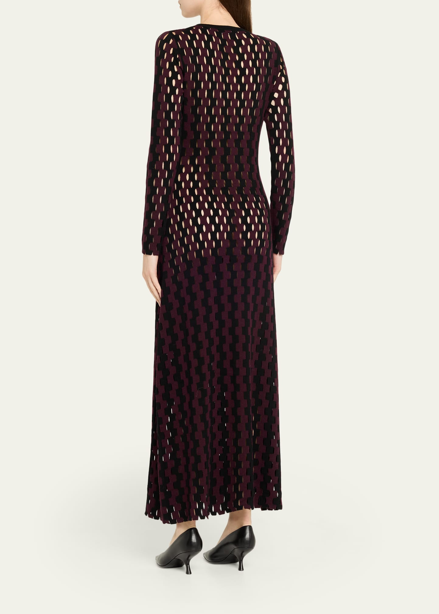 Natalie Two-Tone Open-Knit Long Sleeve Maxi Dress - 3