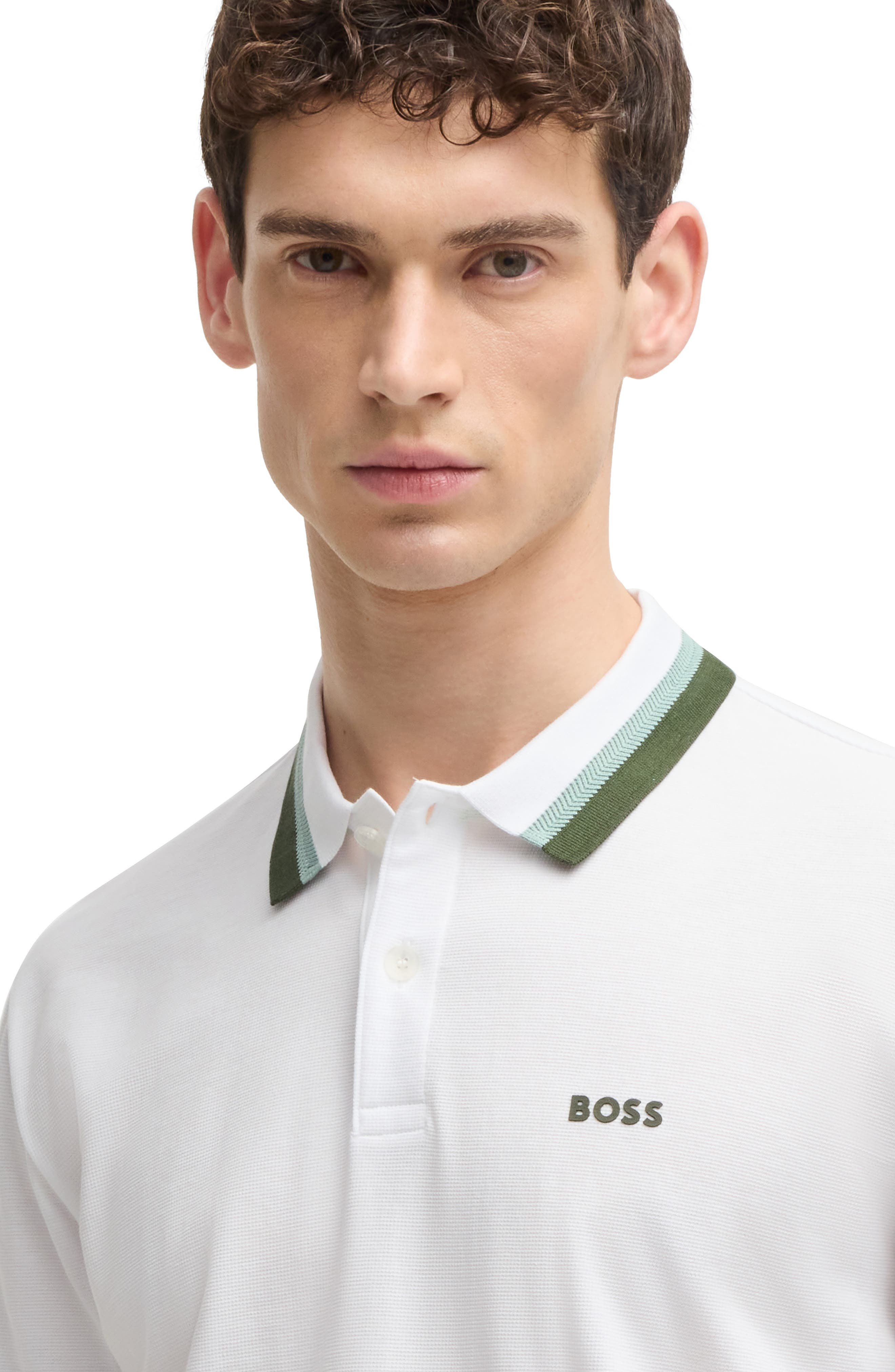 BOSS Paddy Tipped Cotton Polo in White at Nordstrom - 3