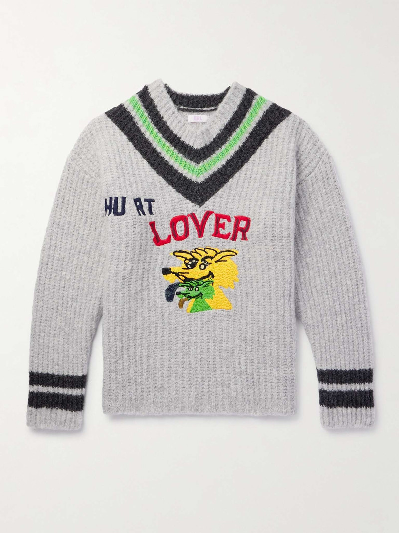 Embroidered Ribbed Wool-Blend Sweater - 1