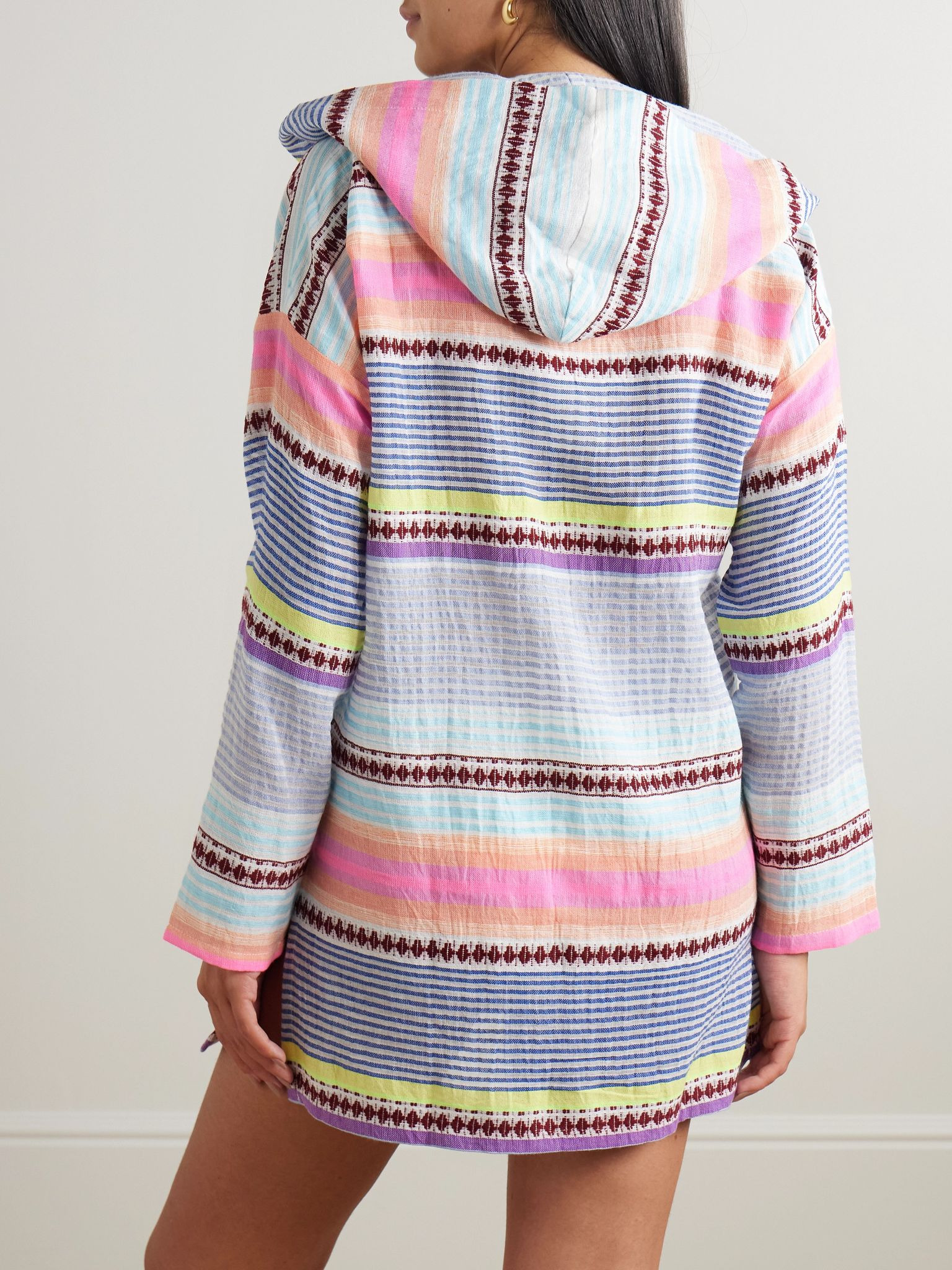 Henok hooded striped cotton-blend voile coverup Purple - 3