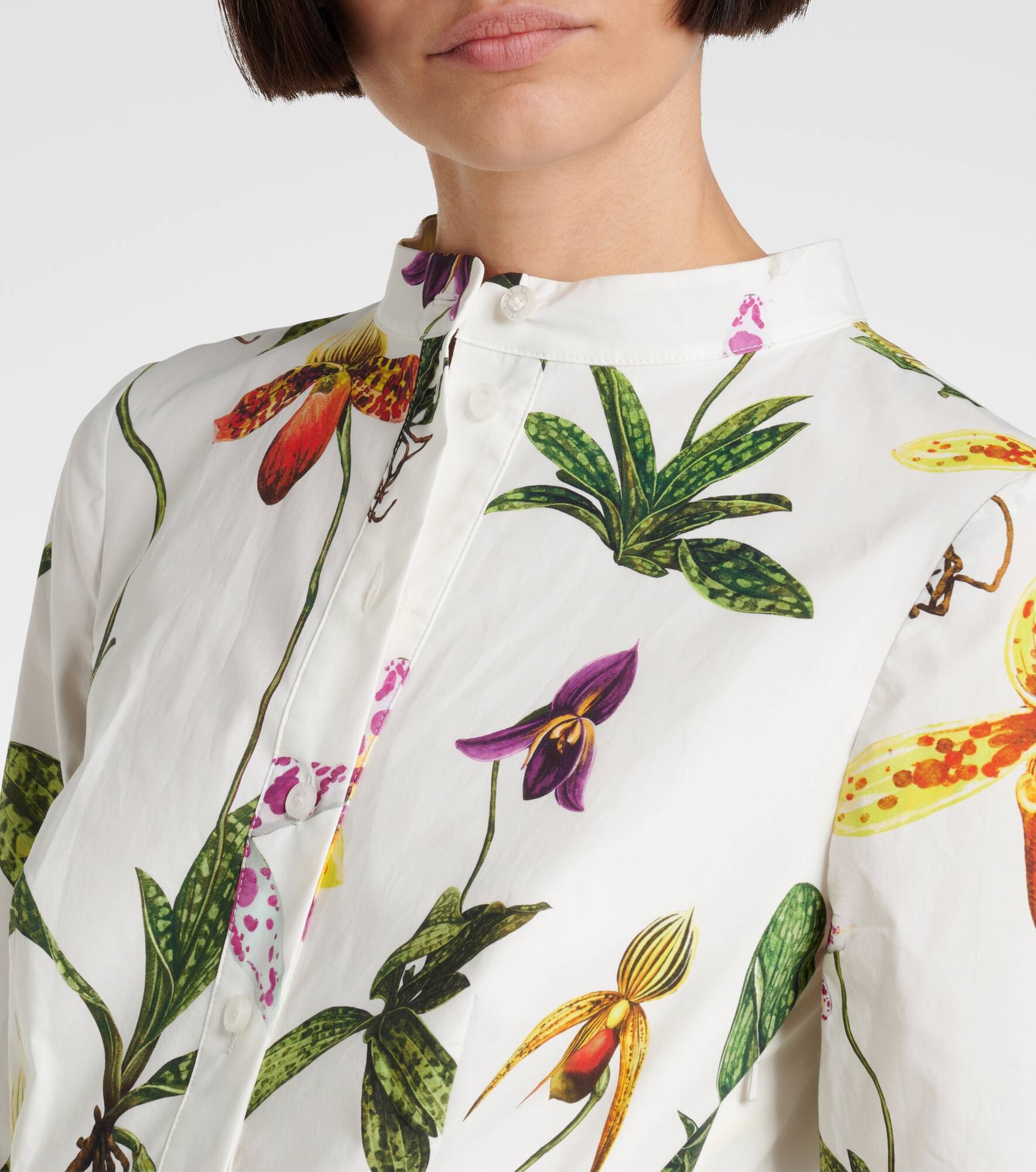 Floral pleated cotton-blend poplin midi dress - 4