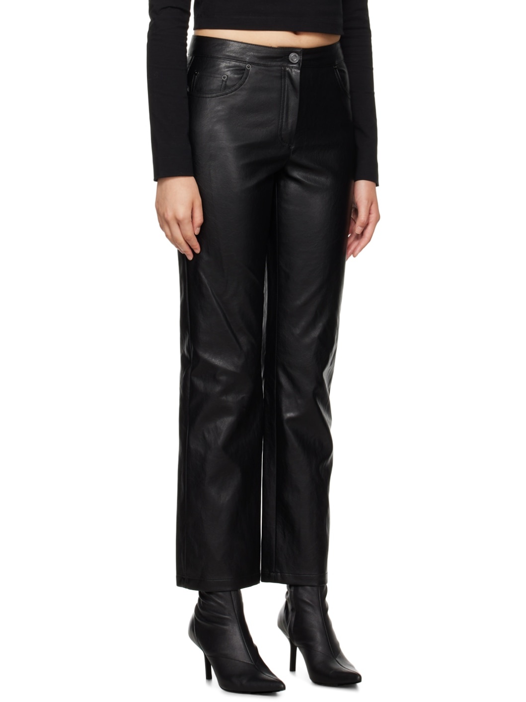 Black Darted Faux-Leather Trousers - 2