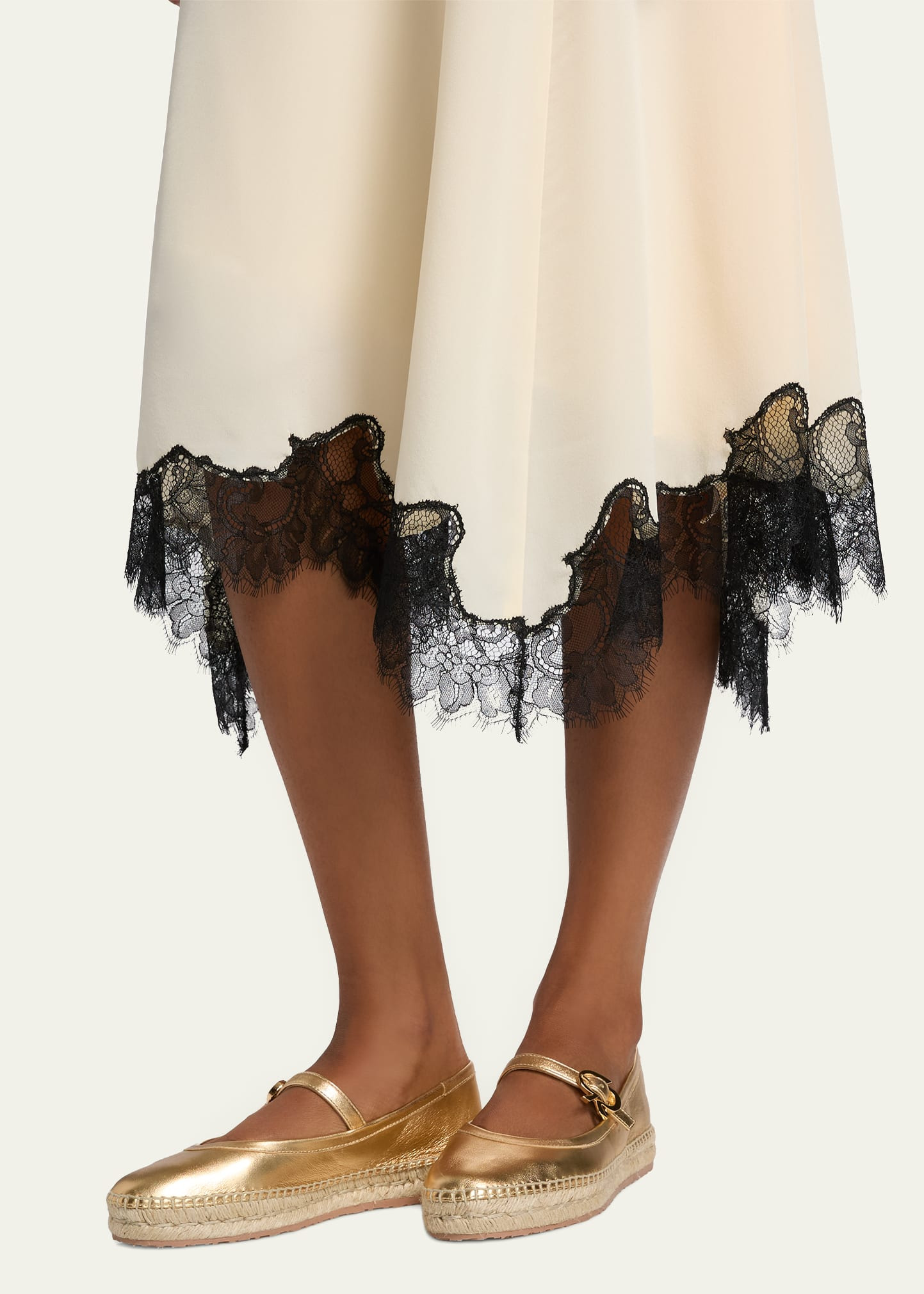 Rosine Lace-Trim Asymmetric Silk Skirt - 5