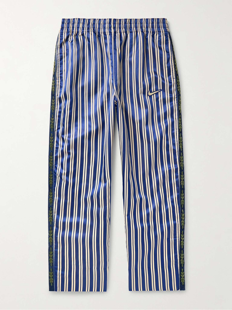 + BODE Scrimmage Straight-Leg Velvet-Trimmed Striped Satin Trousers - 1