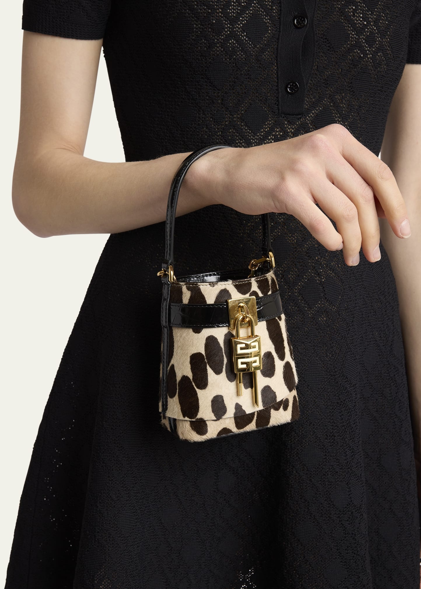 Shark Micro Lock Bucket Bag in Leopard Calf Hair - 2