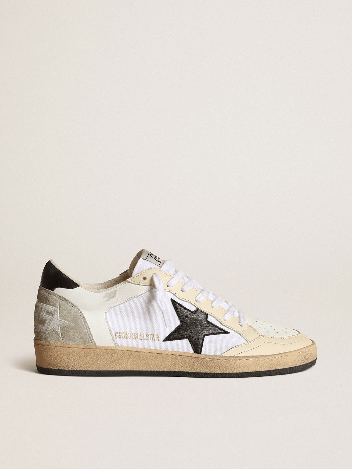 Women’s Ball Star sneakers in white canvas and leather with ivory leather inserts and black nappa le - 1