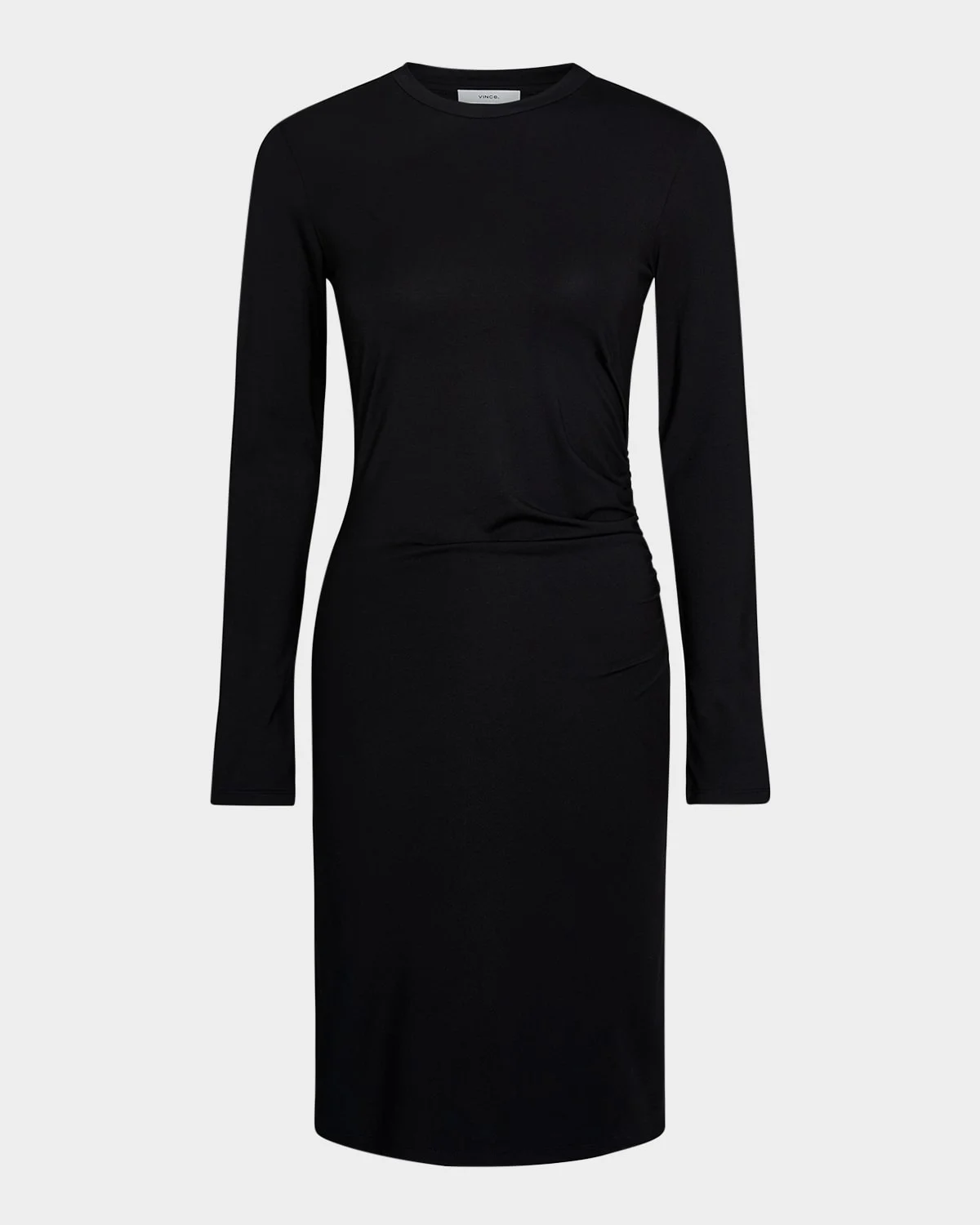 Long-Sleeve Ruched Crewneck Dress - 1