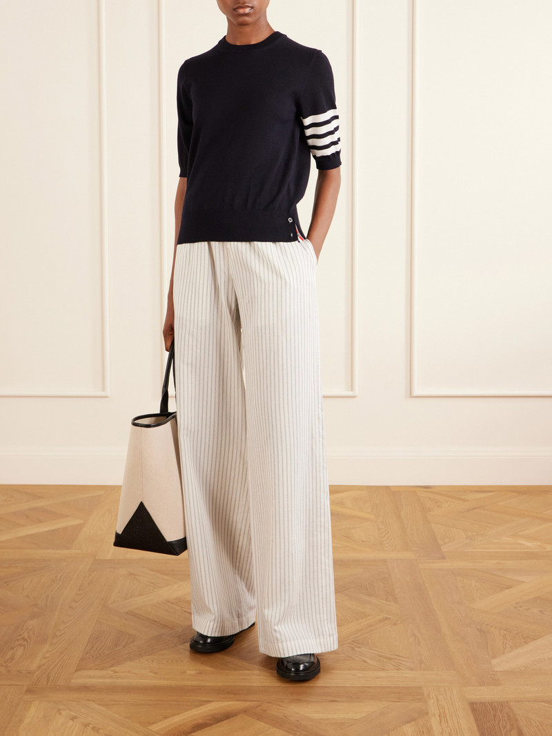 Thom Browne Grosgrain-trimmed Striped Wool-blend Sweater outlook