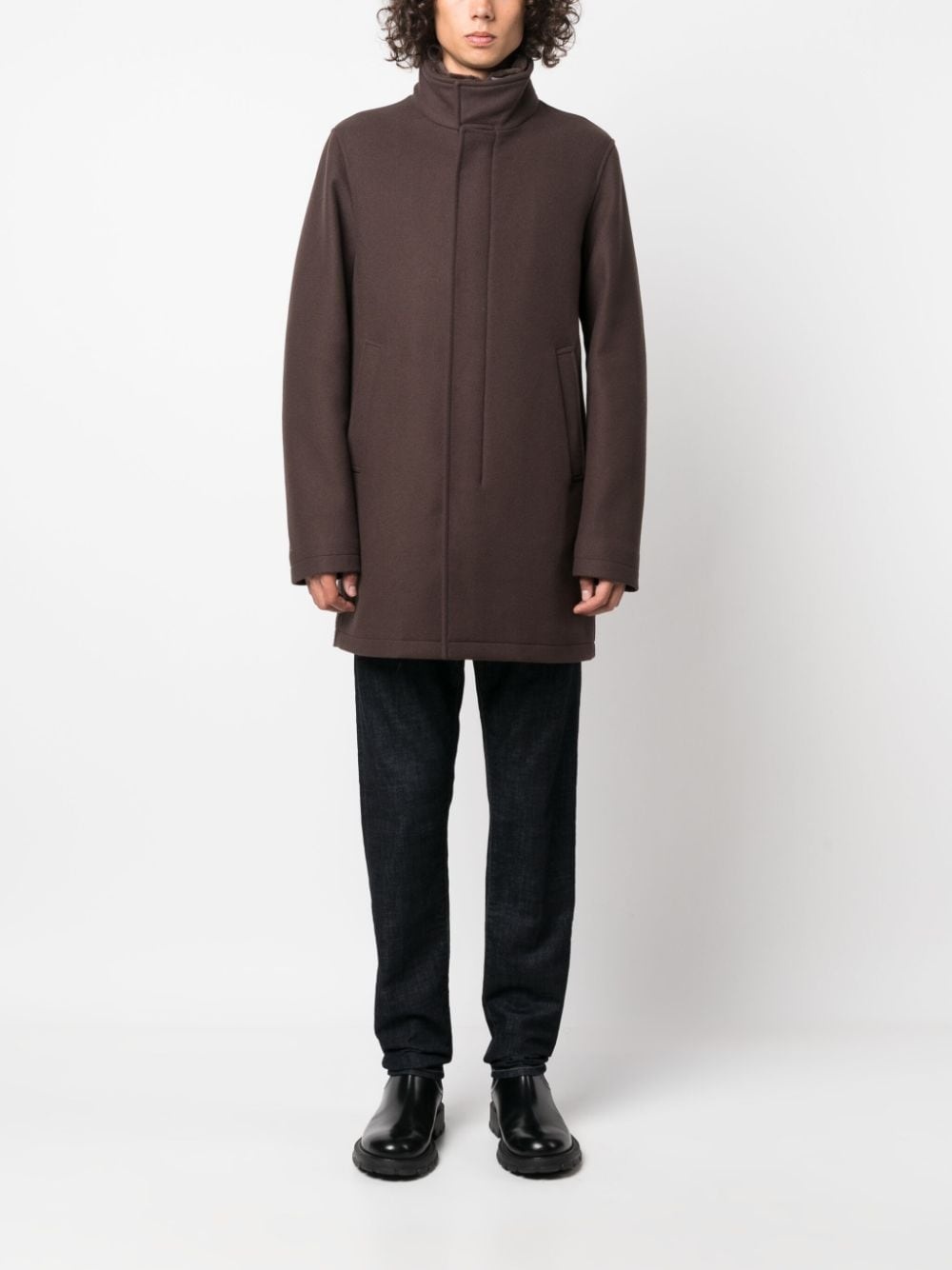 high-neck brushed peacoat - 2
