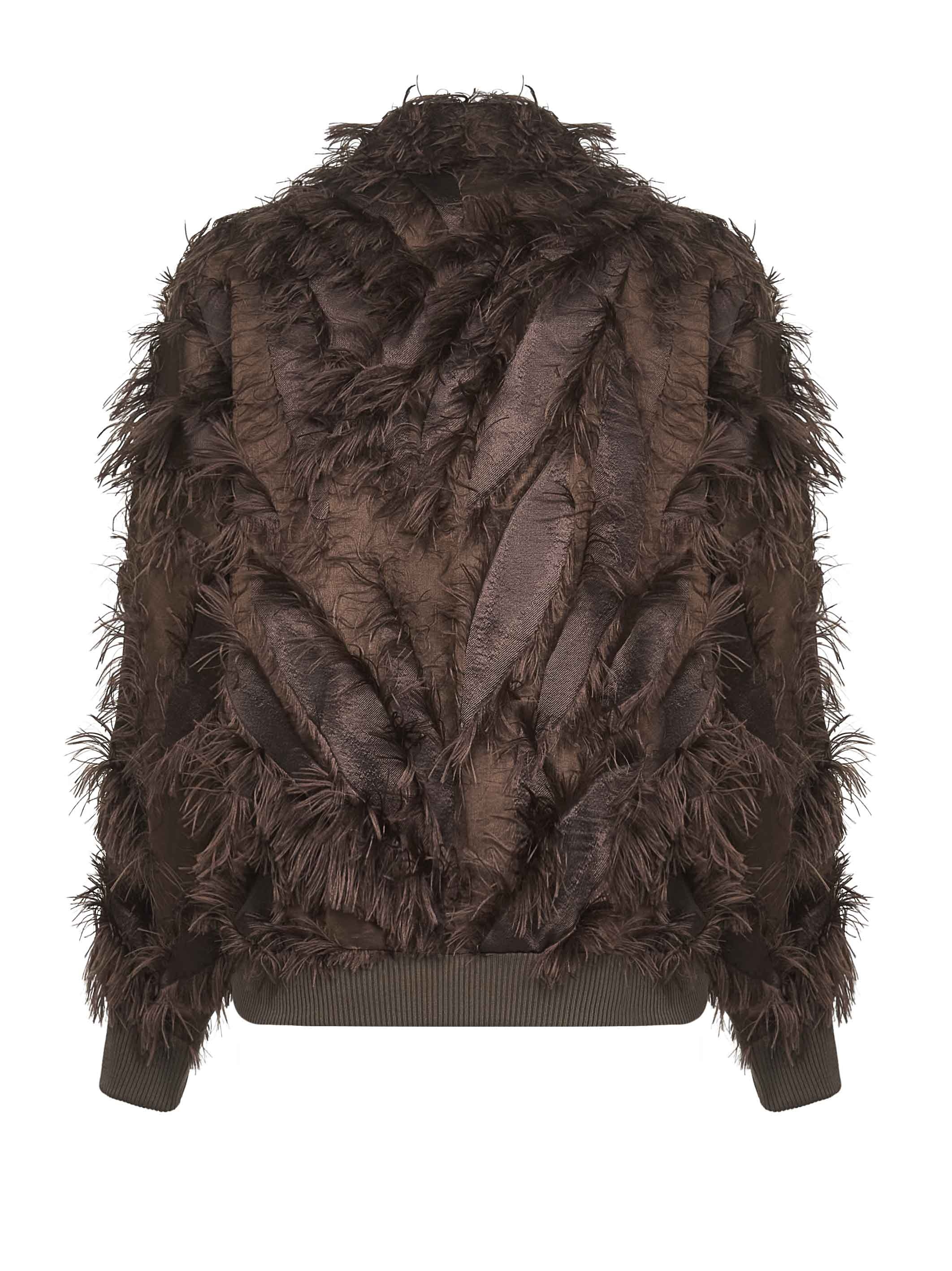 Brown Dracaena fil coupé Shiny Zipper Pull bomber jacket - 2