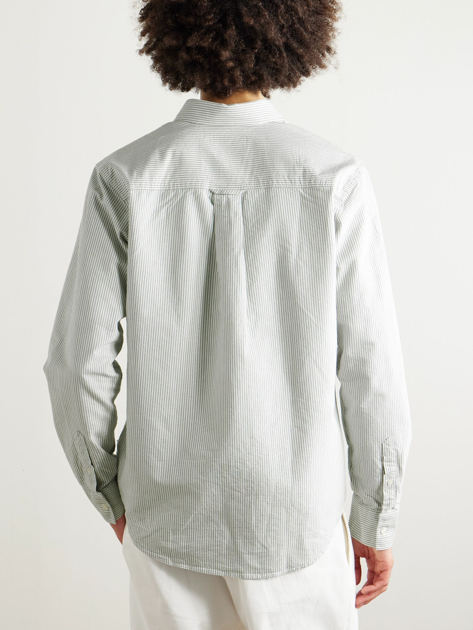 Colby 5910 Button-Down Collar Logo-Embroidered Striped Organic Cotton Shirt Green - 3