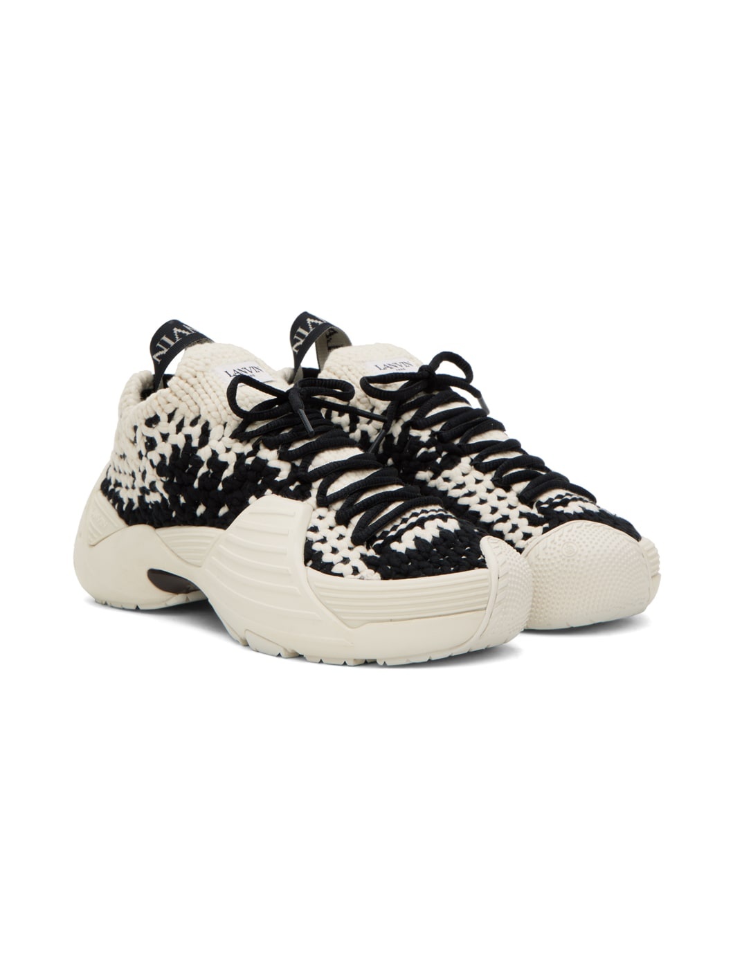 White & Black Flash Knit Sneakers - 4