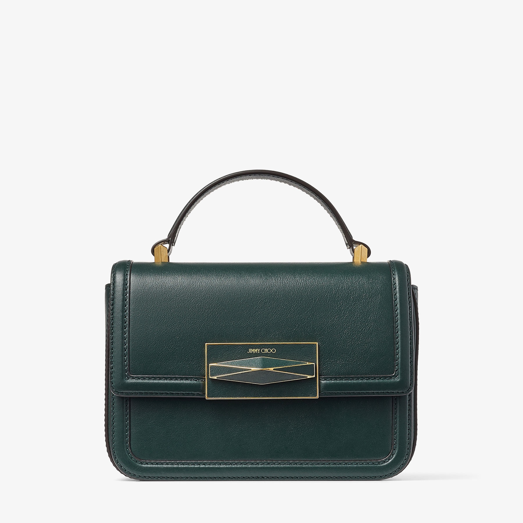 JIMMY CHOO Diamond Top Handle Dark Green Smooth Calf Leather Top Handle Bag REVERSIBLE