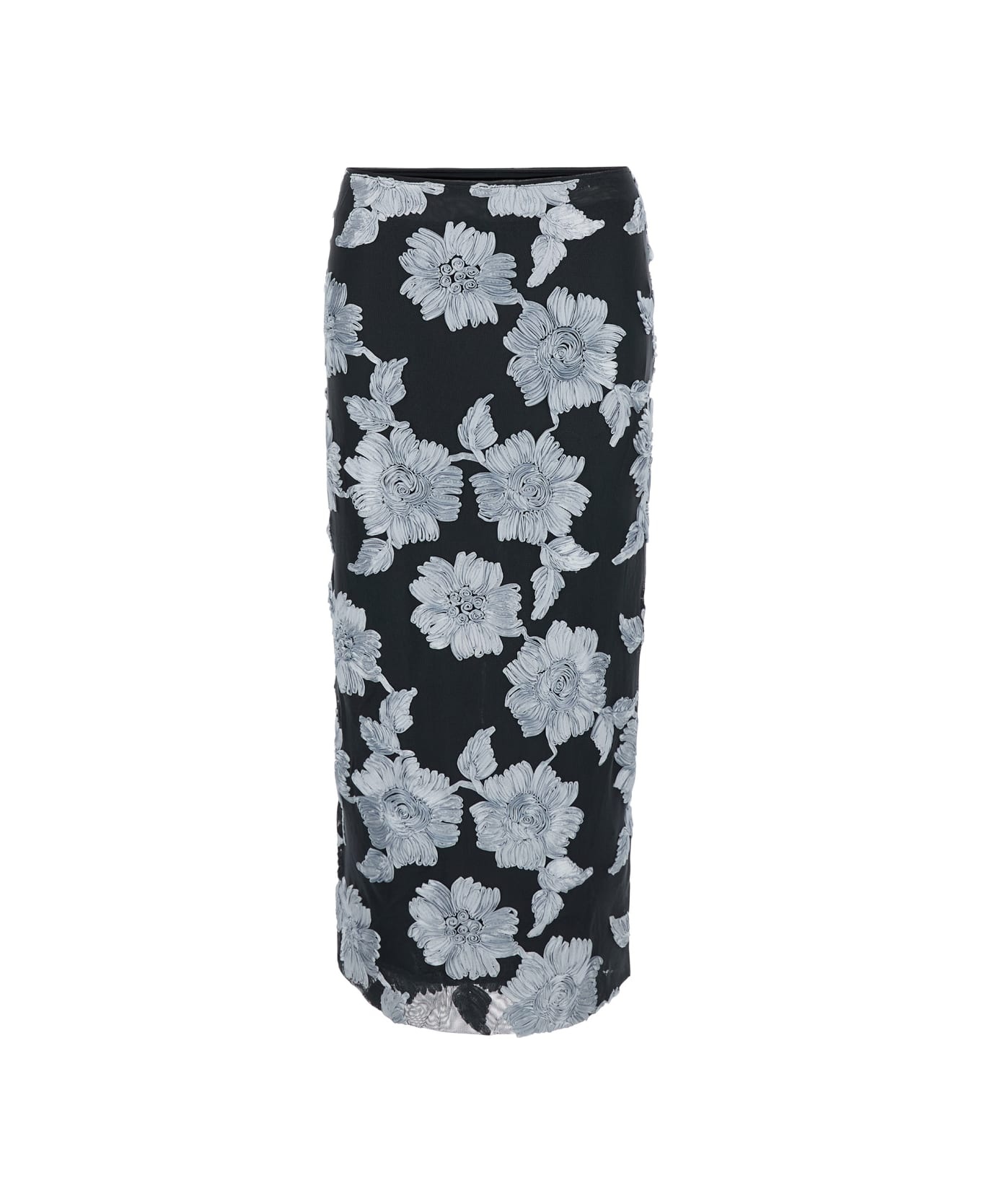 Flower Mesh Pencil Skirt - 1