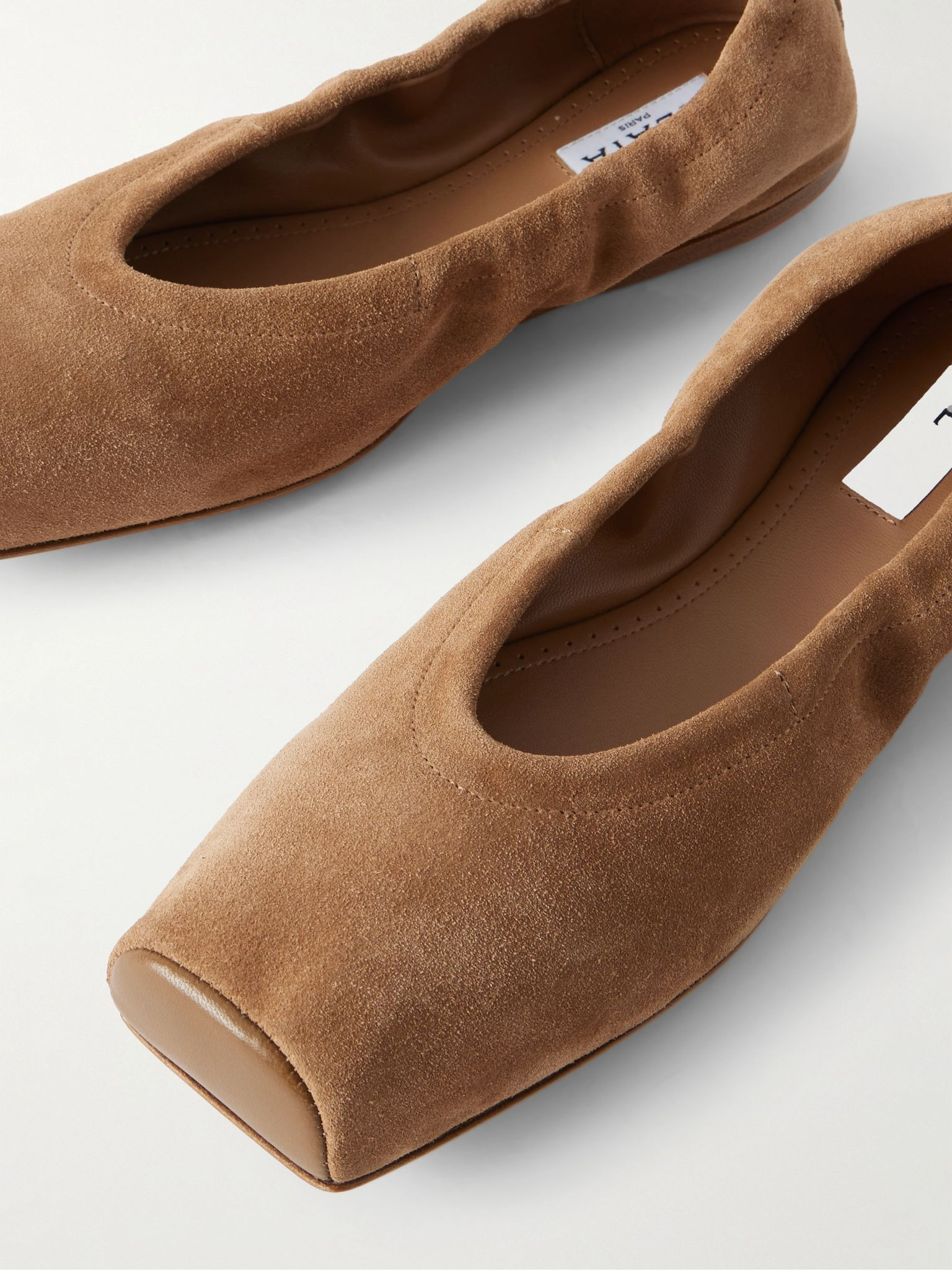 Leather-trimmed suede ballet flats Camel - 4