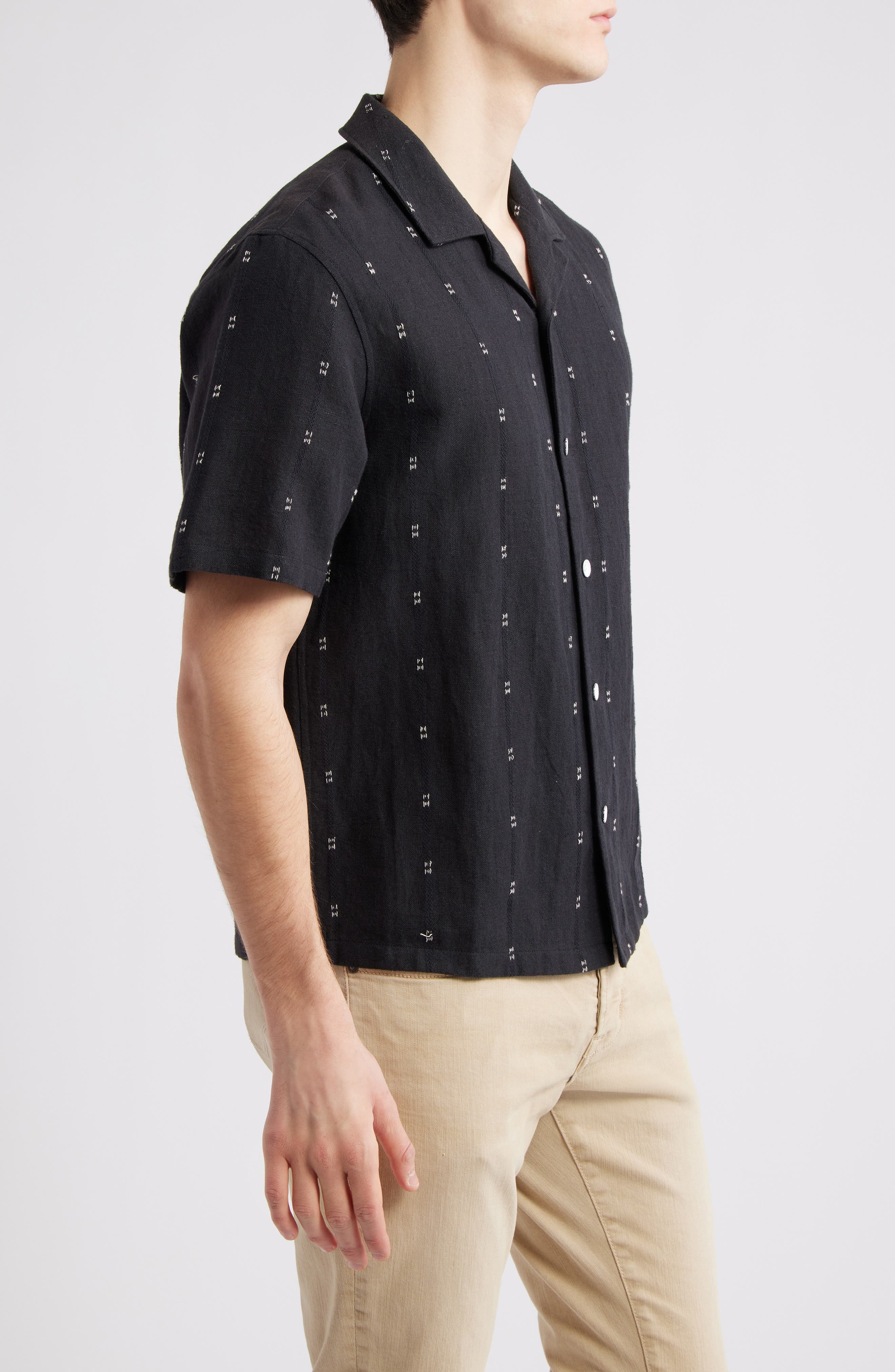 rag & bone Avery Embroidered Cotton & Linen Linen Camp Shirt in Black at Nordstrom - 4
