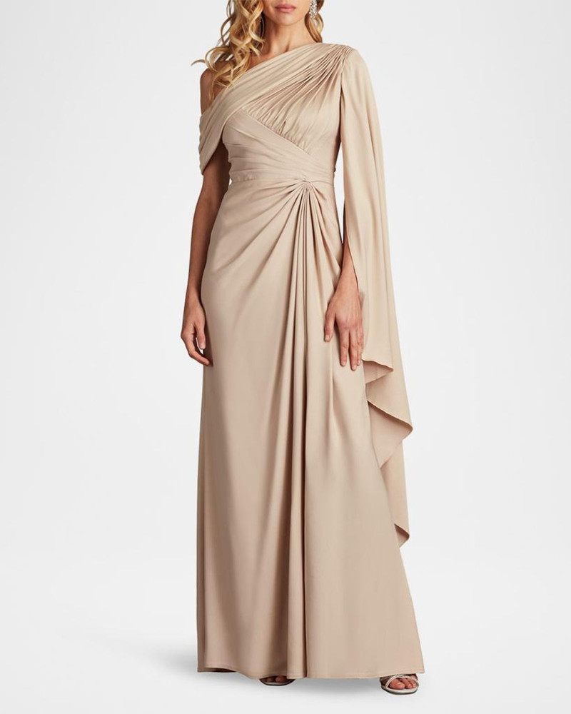 Pleated One-Shoulder Cape Gown 4