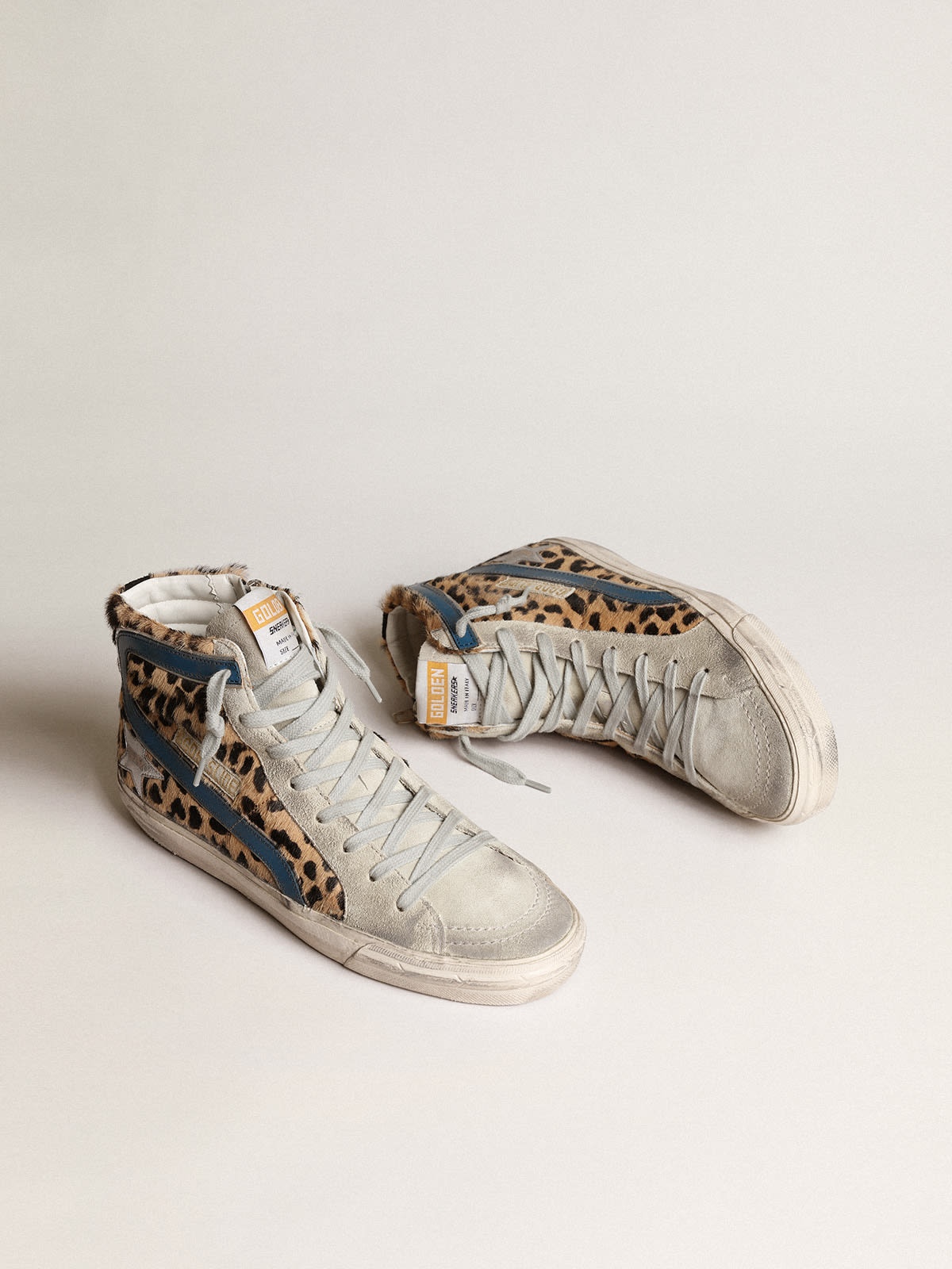 Golden Goose Slide in leopard-print pony skin with metallic