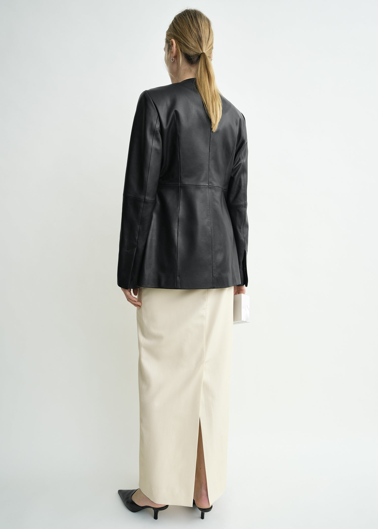 Collarless leather jacket black - 4