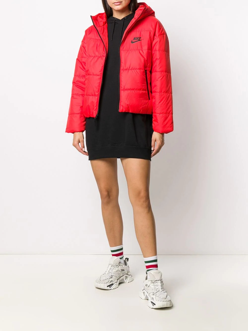 Swoosh logo printed puffer jacket - 2