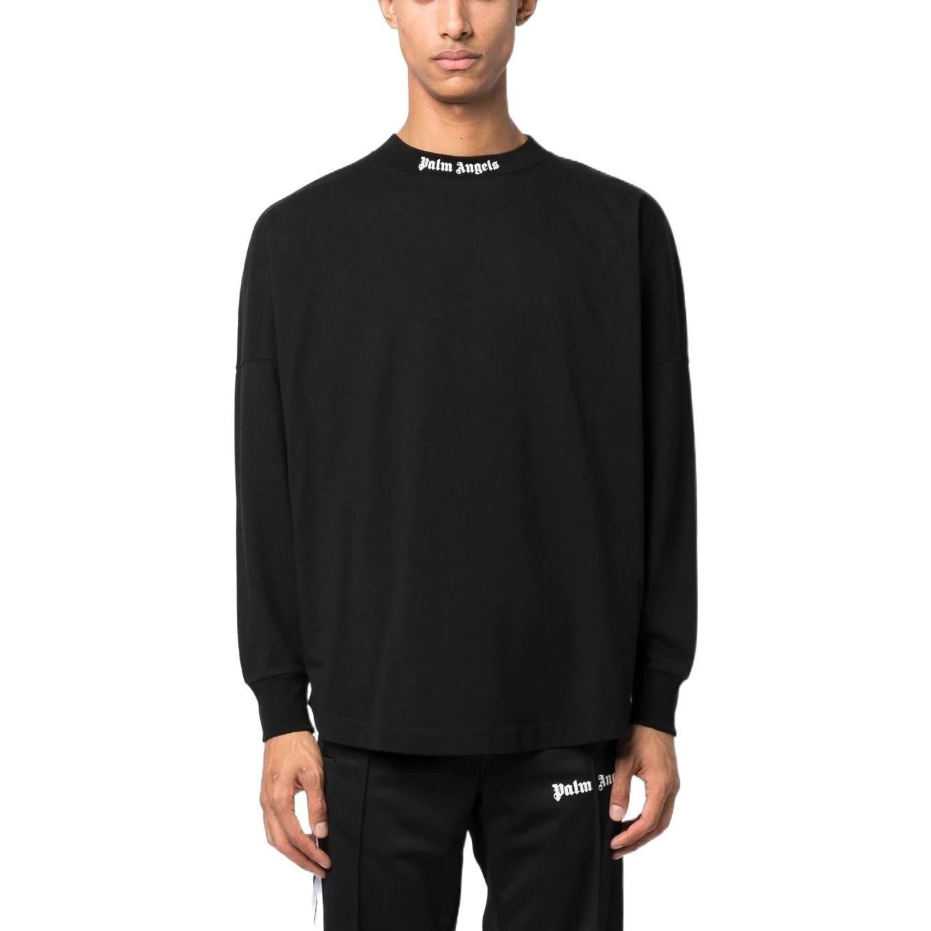 Palm Angels FW22 Logo Mock Neck Longsleeve T-Shirt 'Black White' PMAB001C99JER0041001 - 3