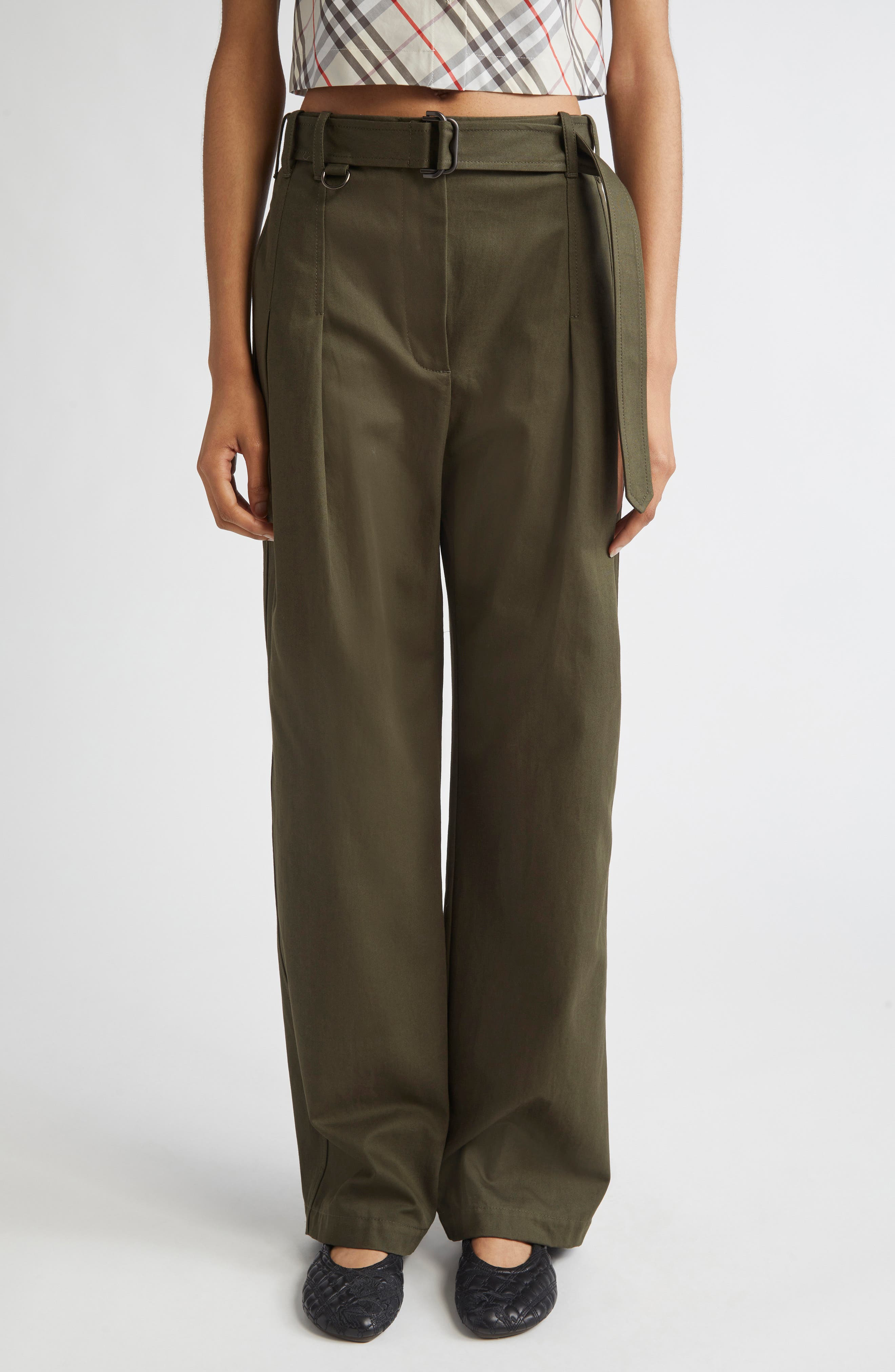burberry Cotton Gabardine Belted Pants in Shale at Nordstrom - 1
