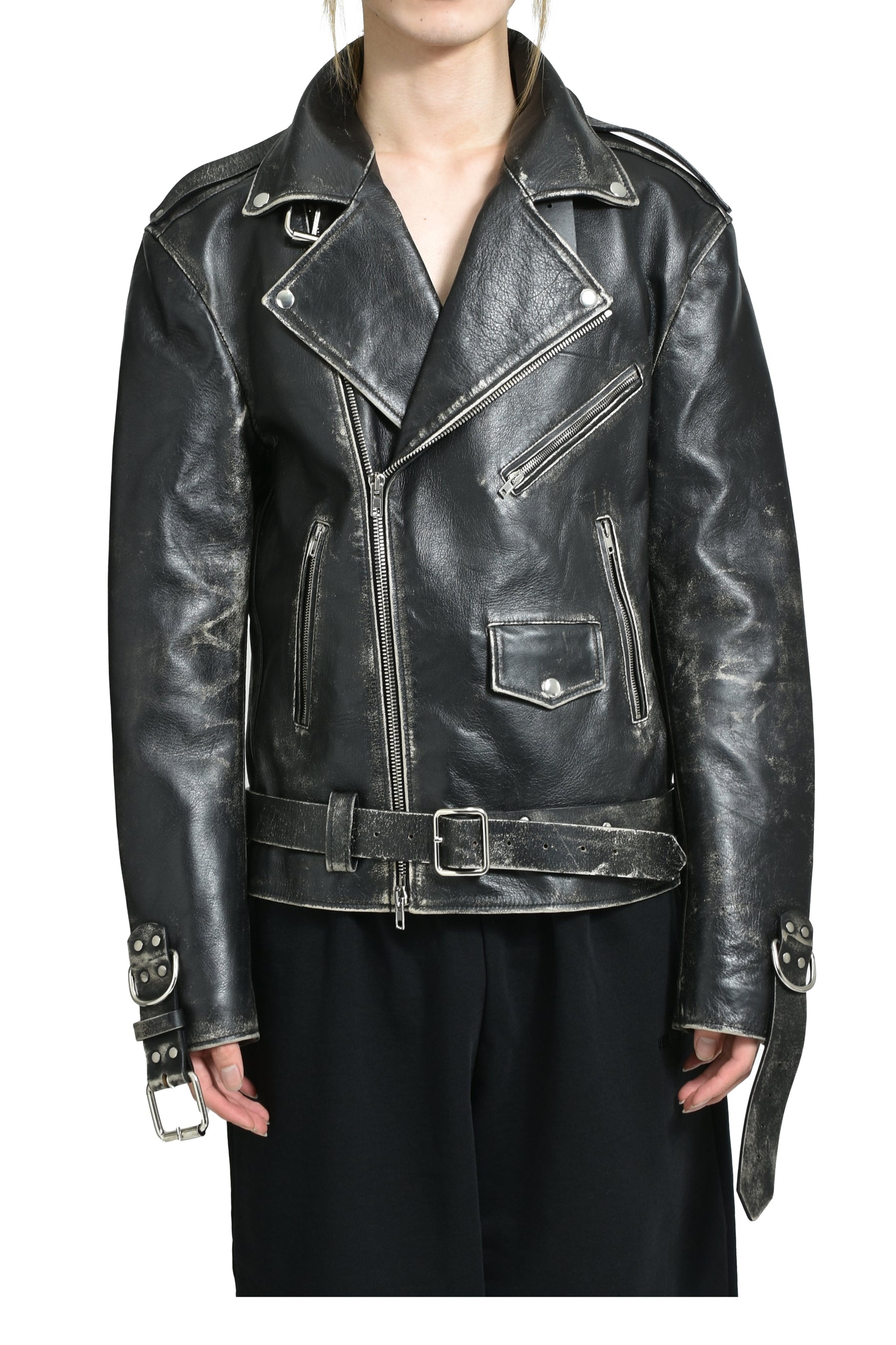 DISTRESSED BONDAGE BIKER JACEKT / BLK - 1