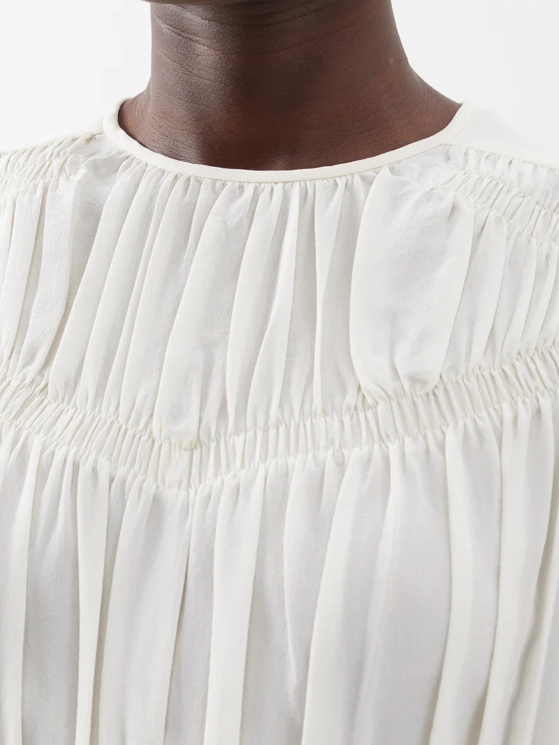 Nelino smocked silk crepe de Chine top - 3