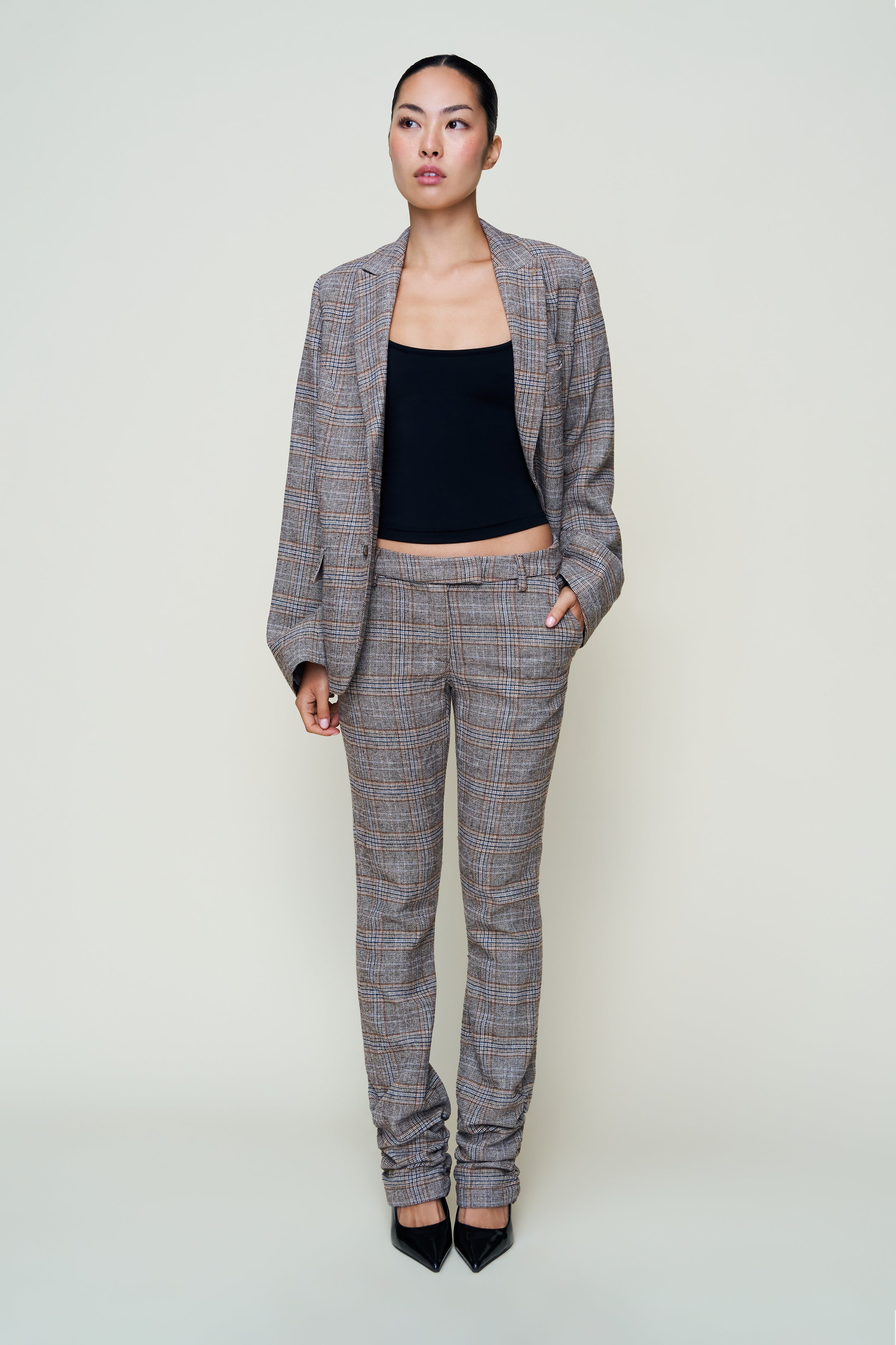 CORA RUCHED HEM TARTAN PANT - 2