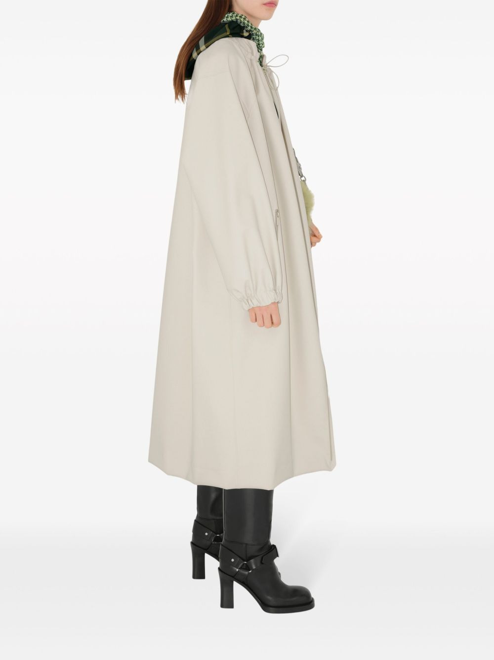checked-hood gabardine parka coat - 3