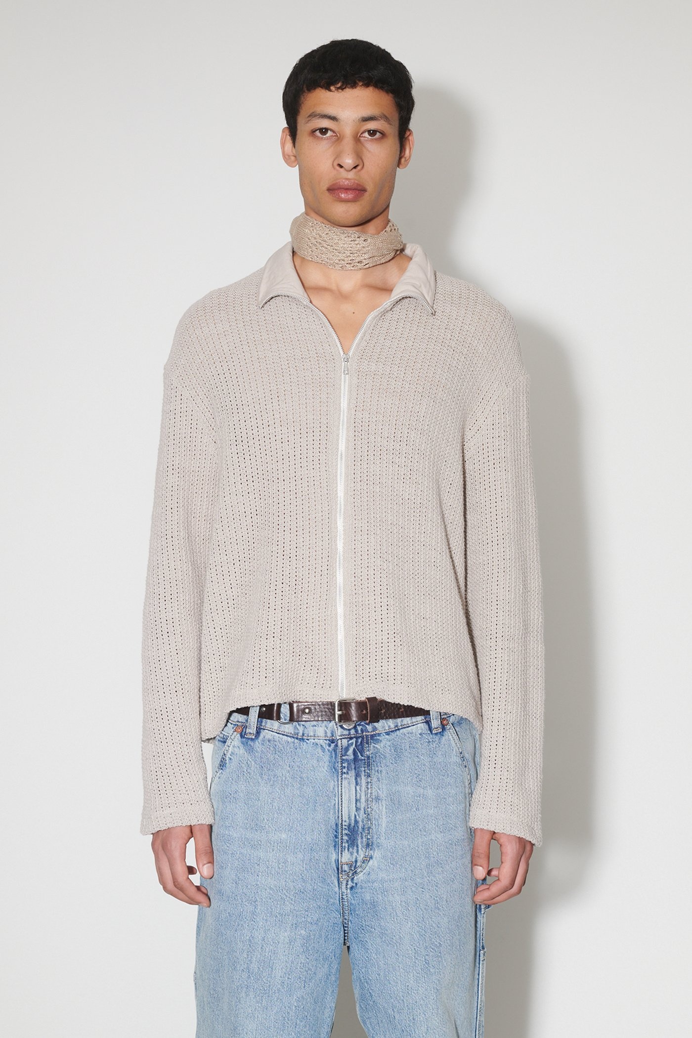 Shrunken Full Zip Polo Musk Dusk Rope Weave - 2