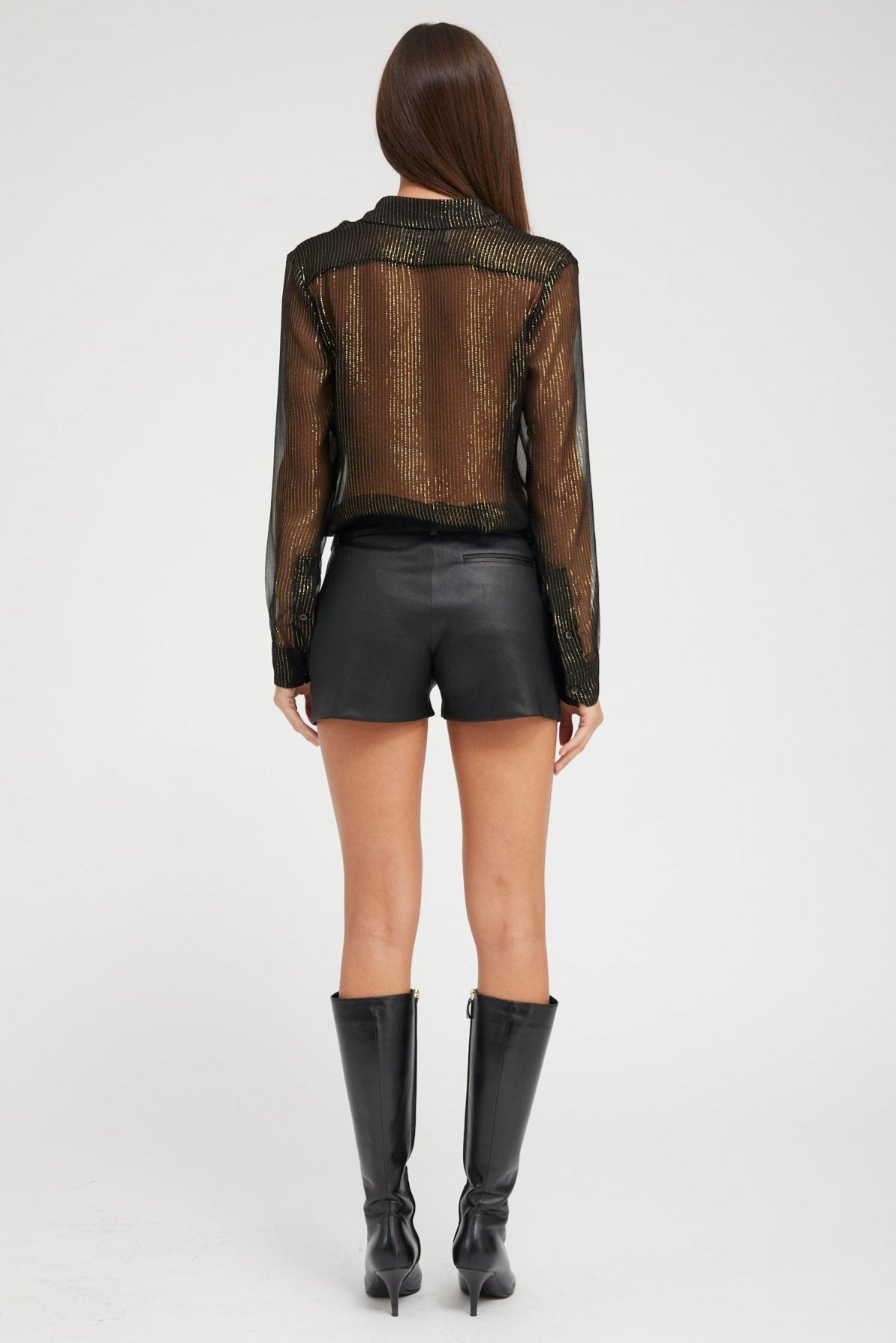 BLACK LEATHER MINI TROUSER SHORTS - 4
