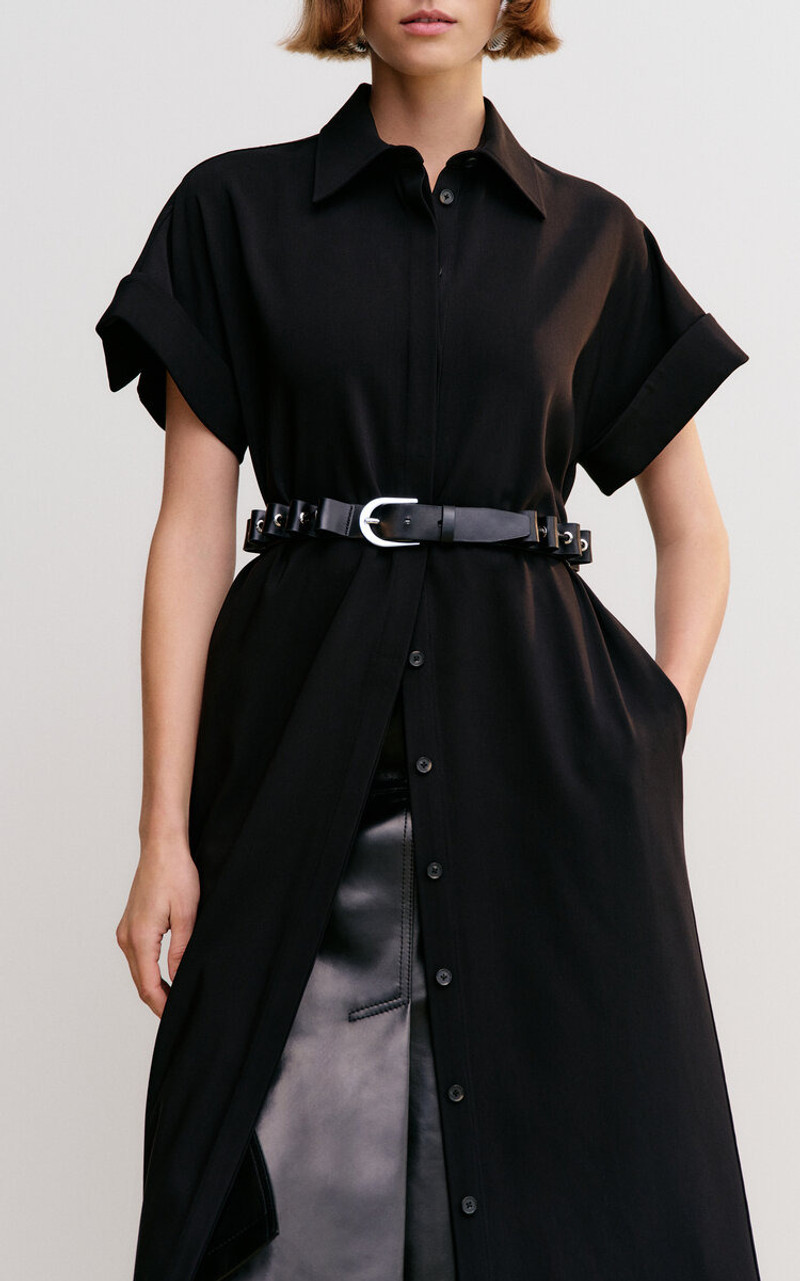 BRANDON MAXWELL The Emory Relaxed Twill Shirt Midi Dress black outlook