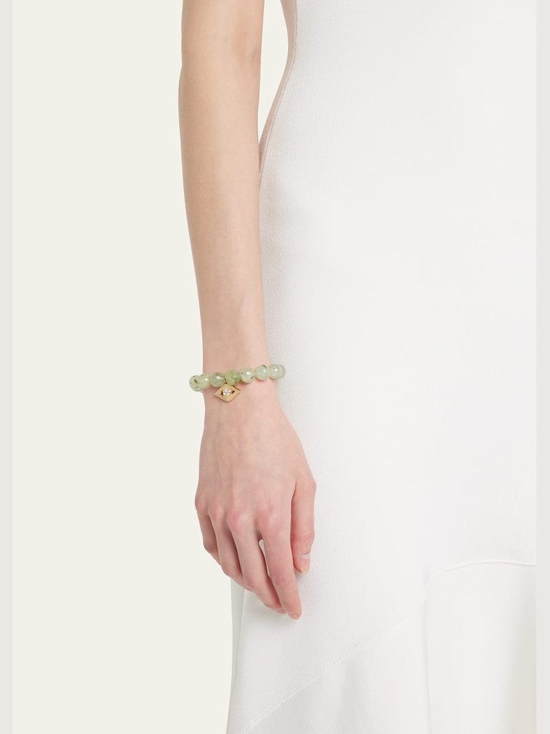 SYDNEY EVAN 14k Gold Prehnite Beaded Bracelet with Diamond Evil Eye Charm outlook