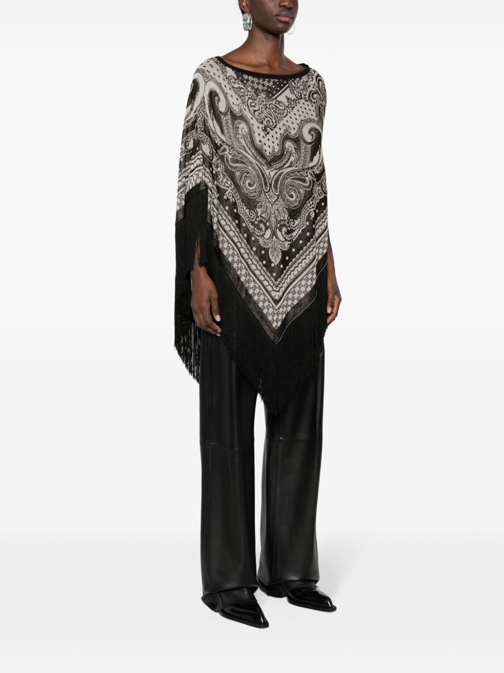 monogram-jacquard fringed poncho - 3