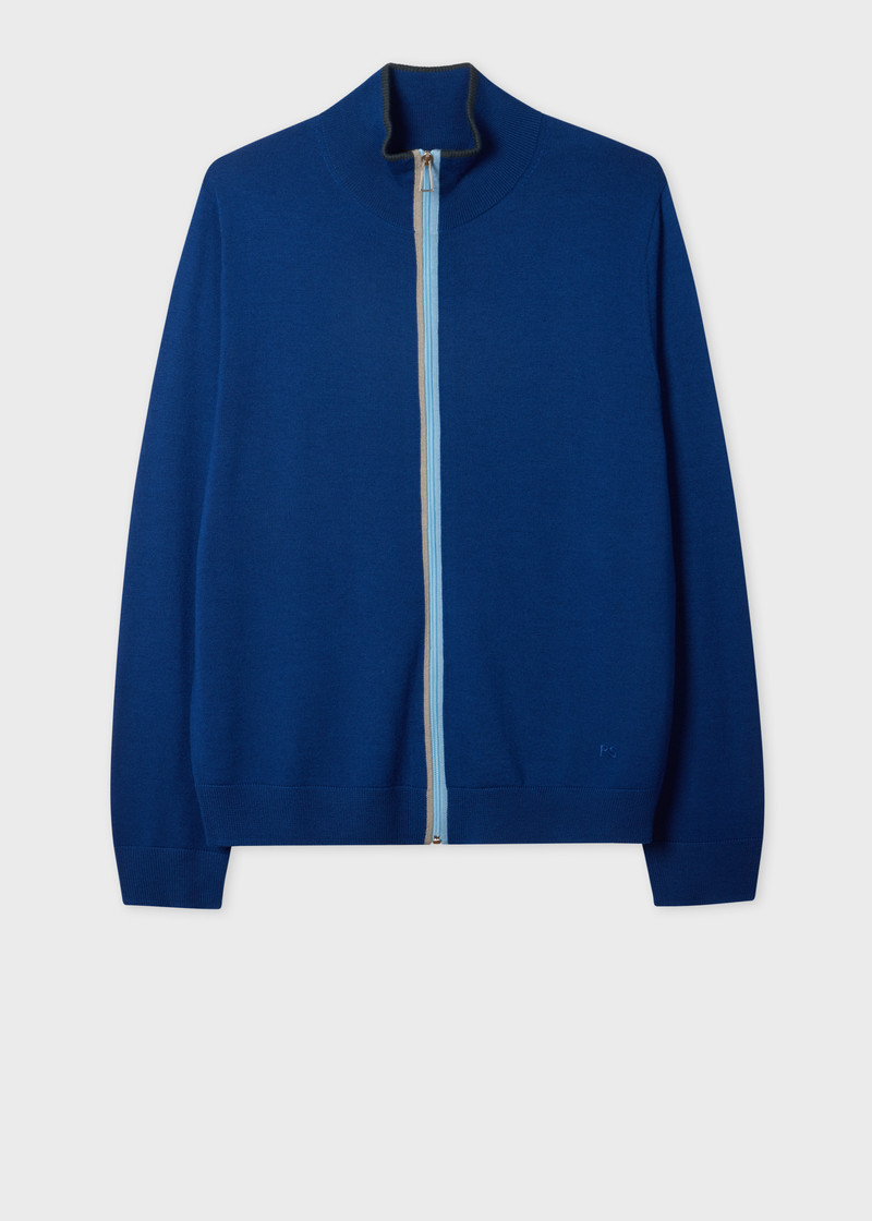 Blue Merino Wool Zip-Through Cardigan 1