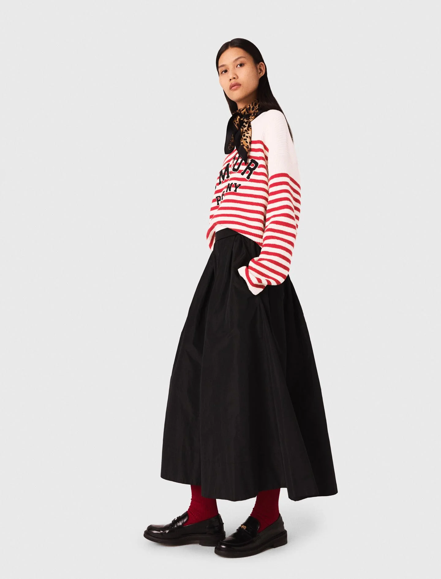 maje Long skirt with contrast waistband | REVERSIBLE