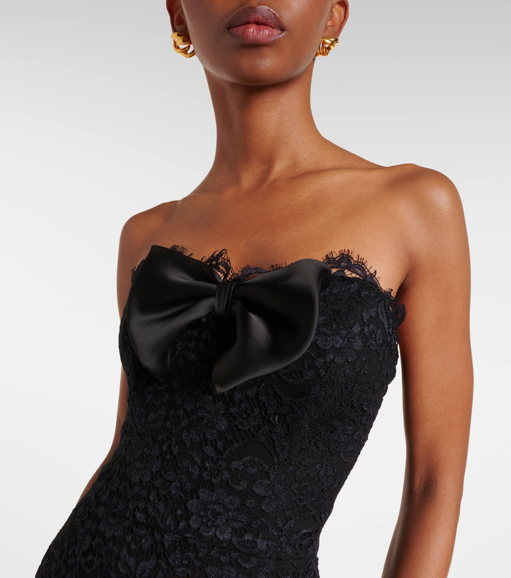 Bow-detail asymmetric lace bustier dress - 4