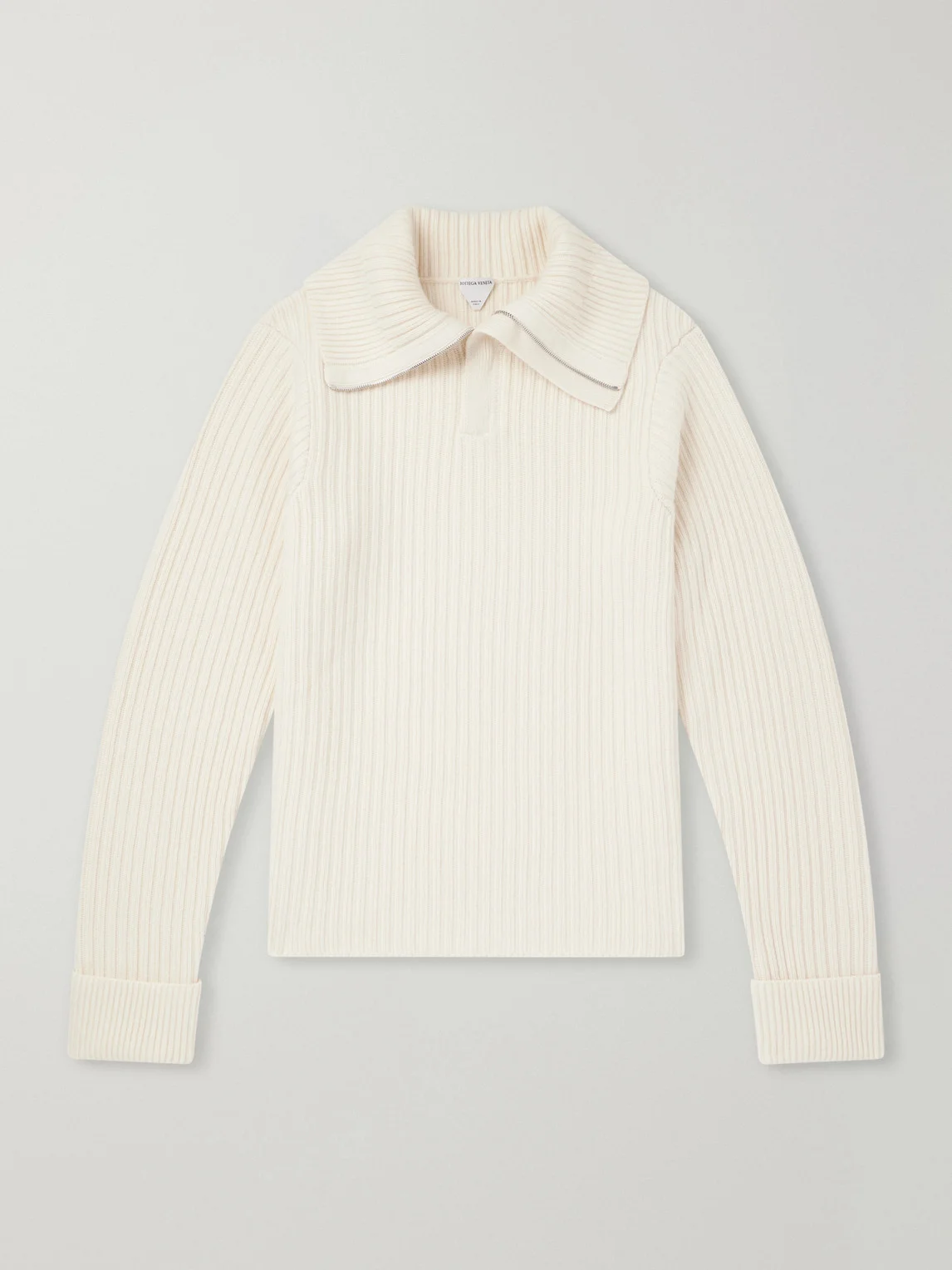 Ribbed-Knit Cashmere and Wool-Blend Half-Zip Sweater - 1