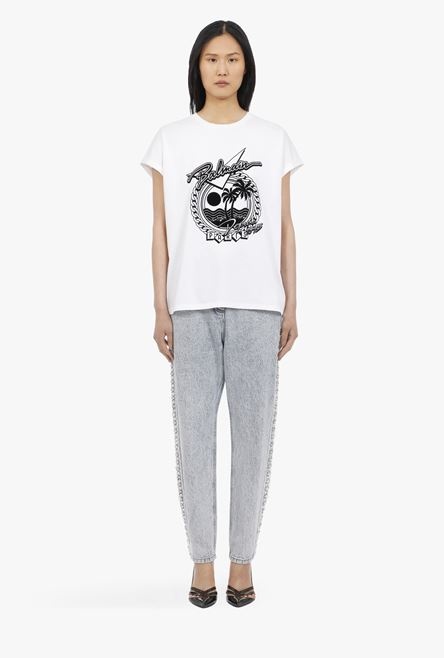 White cotton T-shirt with black Balmain logo print - 4