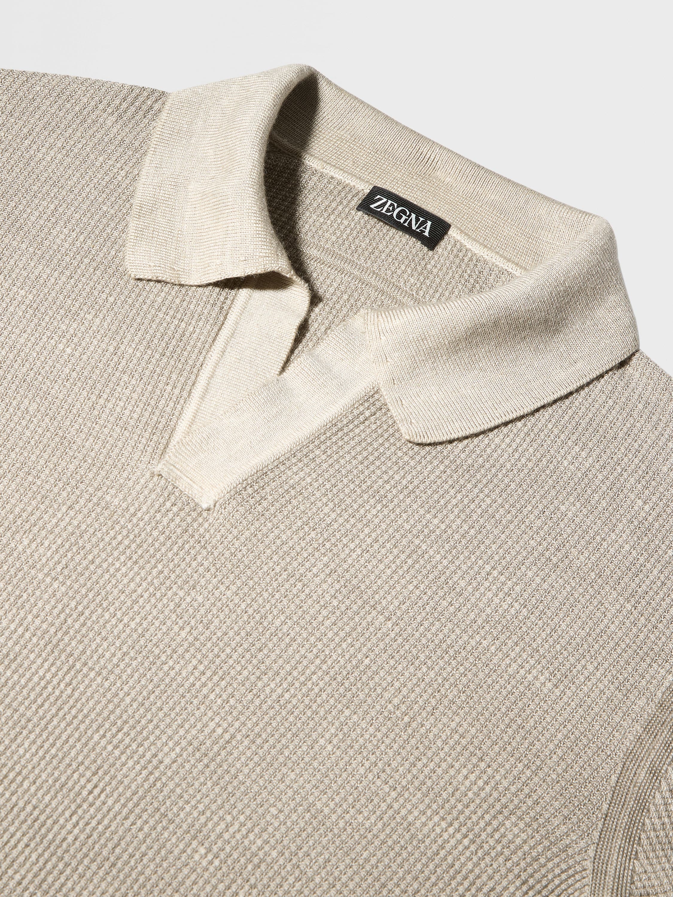 LIGHT TAUPE MÉLANGE SILK CASHMERE AND LINEN POLO SHIRT - 3