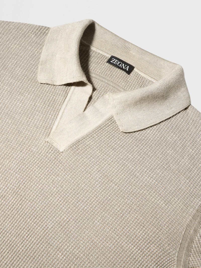 LIGHT TAUPE MÉLANGE SILK CASHMERE AND LINEN POLO SHIRT 3